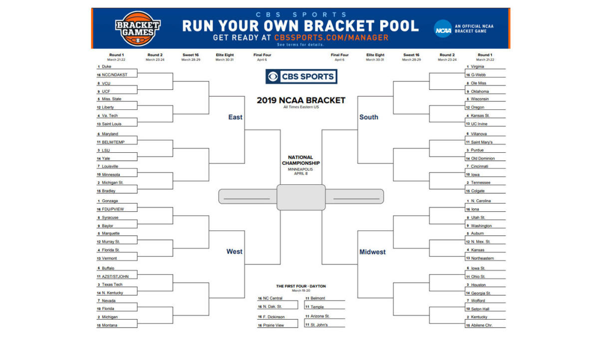 Ncaa Bracket 2019: Printable March Madness Bracket, Ncaa Tournament - Free Printable Brackets Ncaa Basketball