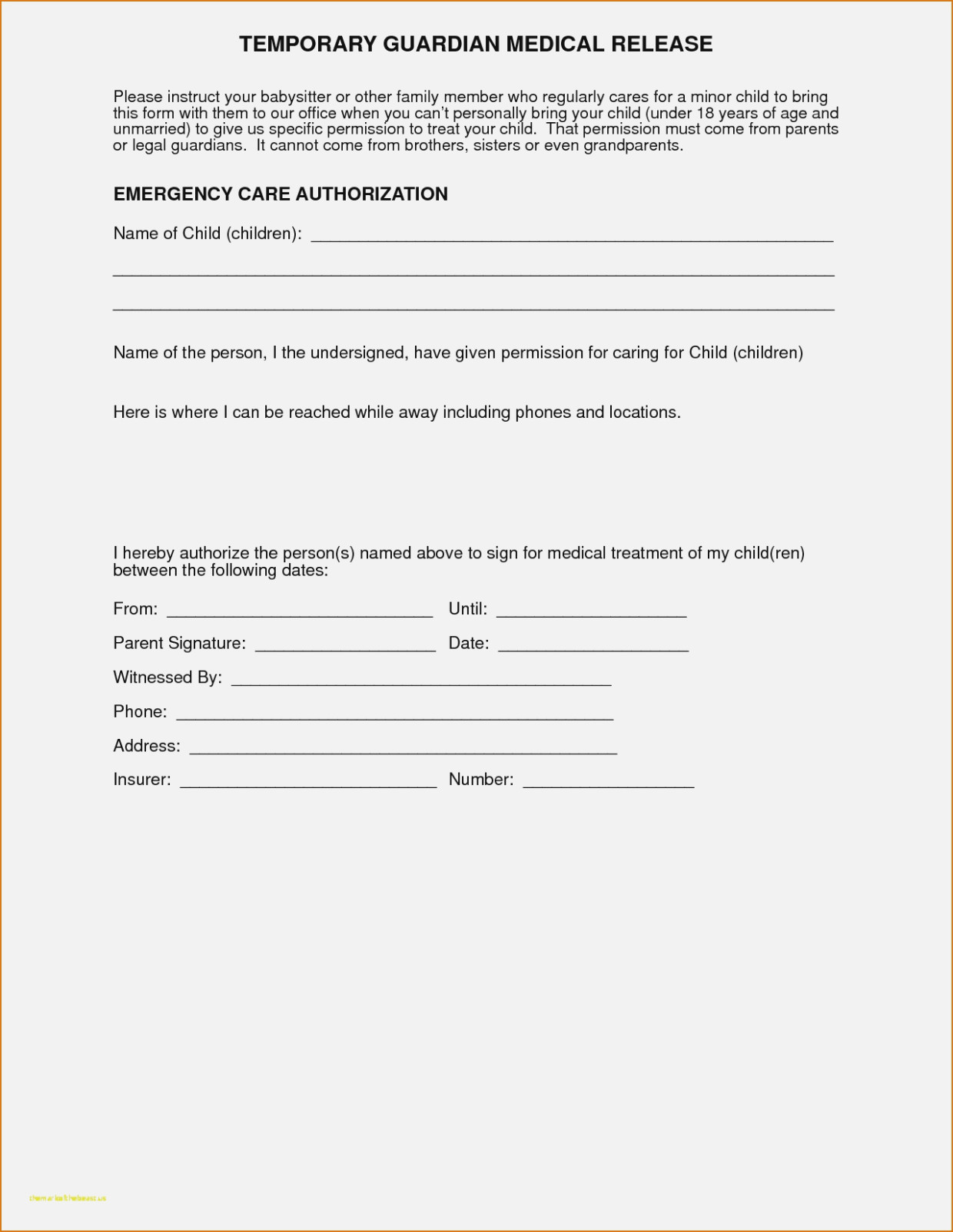 New Free Printable Child Medical Consent Form | Downloadtarget - Free Printable Medical Release Form