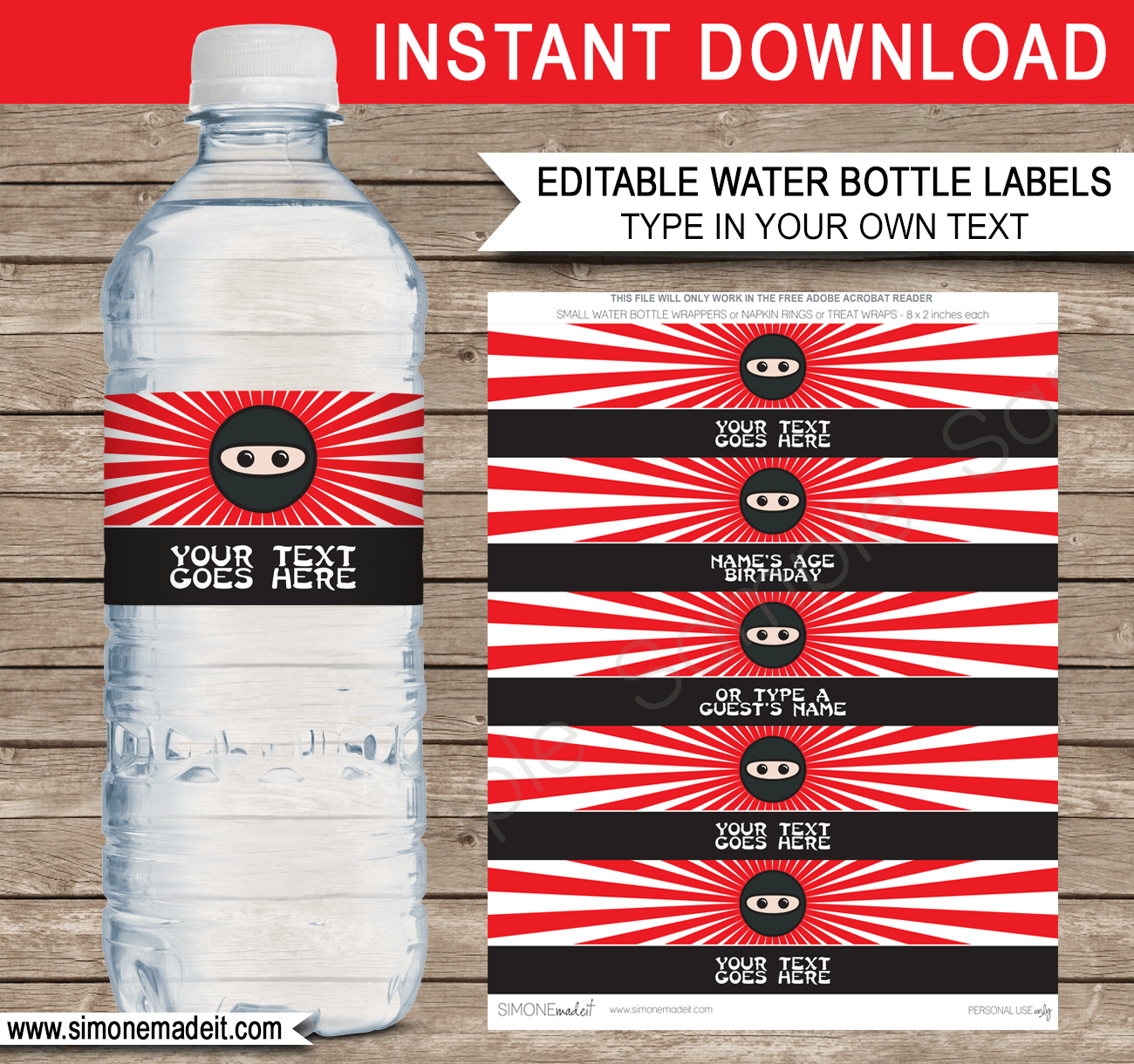 Ninja Water Bottle Labels Template | Ninja Theme Birthday Party - Free Printable Paris Water Bottle Labels