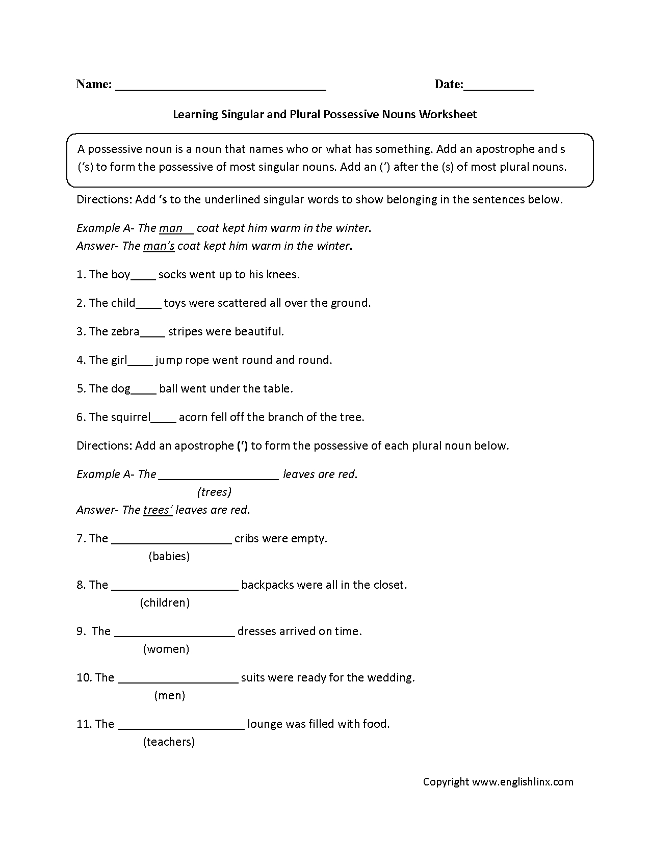 Nouns Worksheets | Possessive Nouns Worksheets - Free Printable Possessive Nouns Worksheets