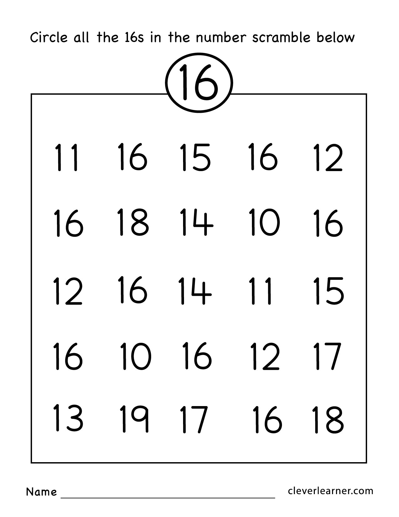 Number 16 Writing, Counting And Identification Printable Worksheets - Free Printable Number Worksheets