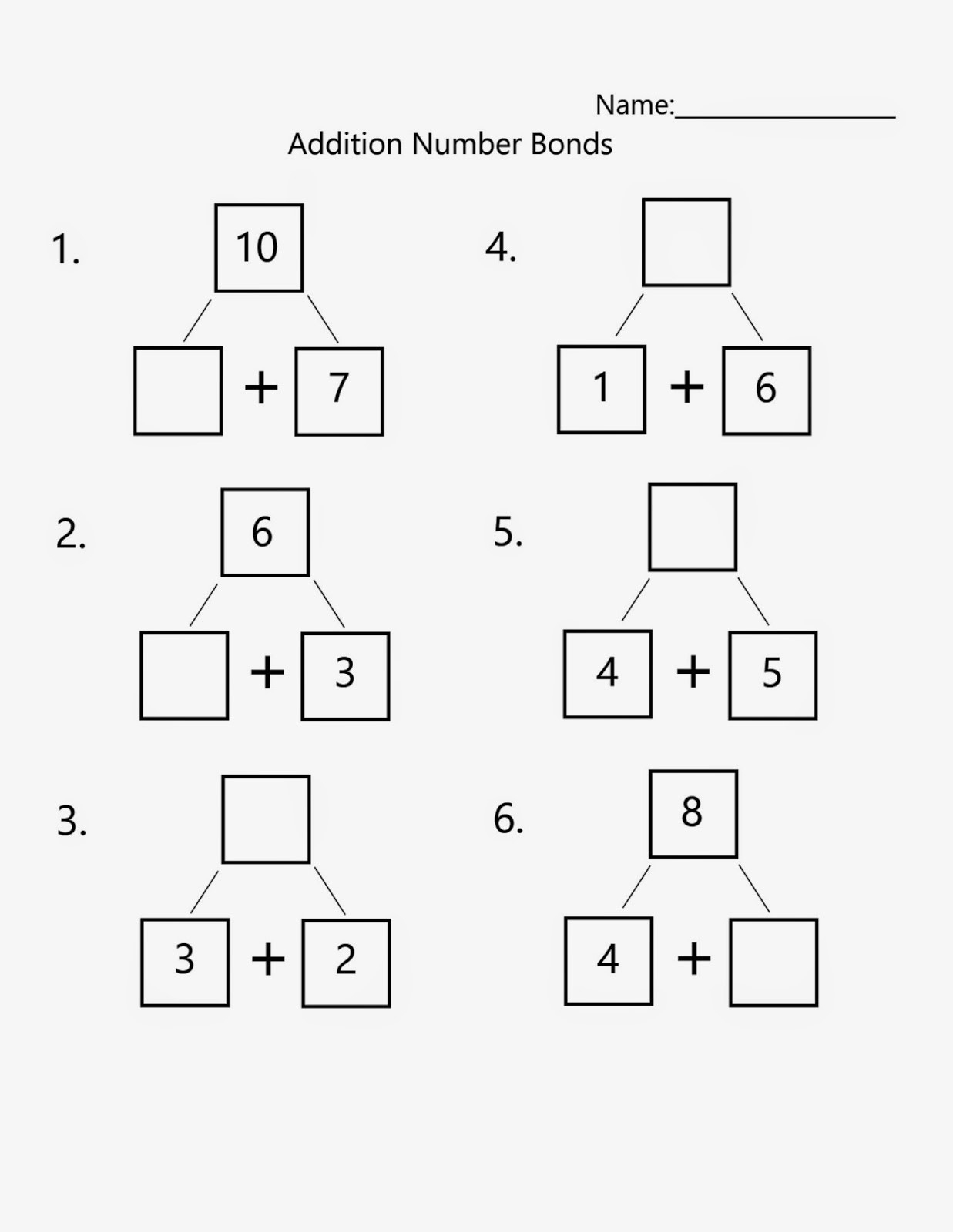 Number Bonds Kindergarten Worksheets Decimals Worksheets 2Nd Grade - Free Printable Number Bond Template