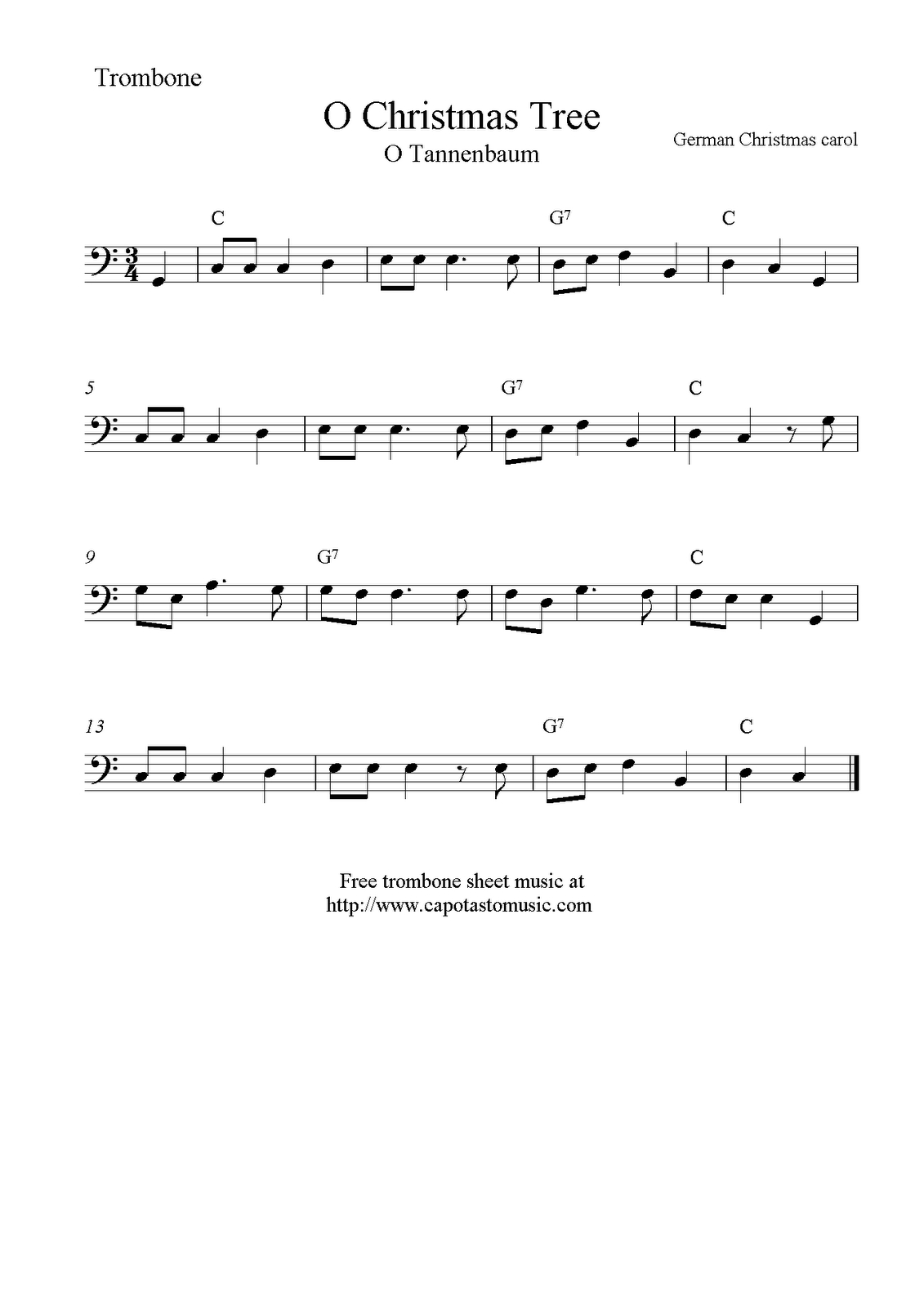 O Christmas Tree (O Tannenbaum), Free Christmas Trombone Sheet Music - Trombone Christmas Sheet Music Free Printable