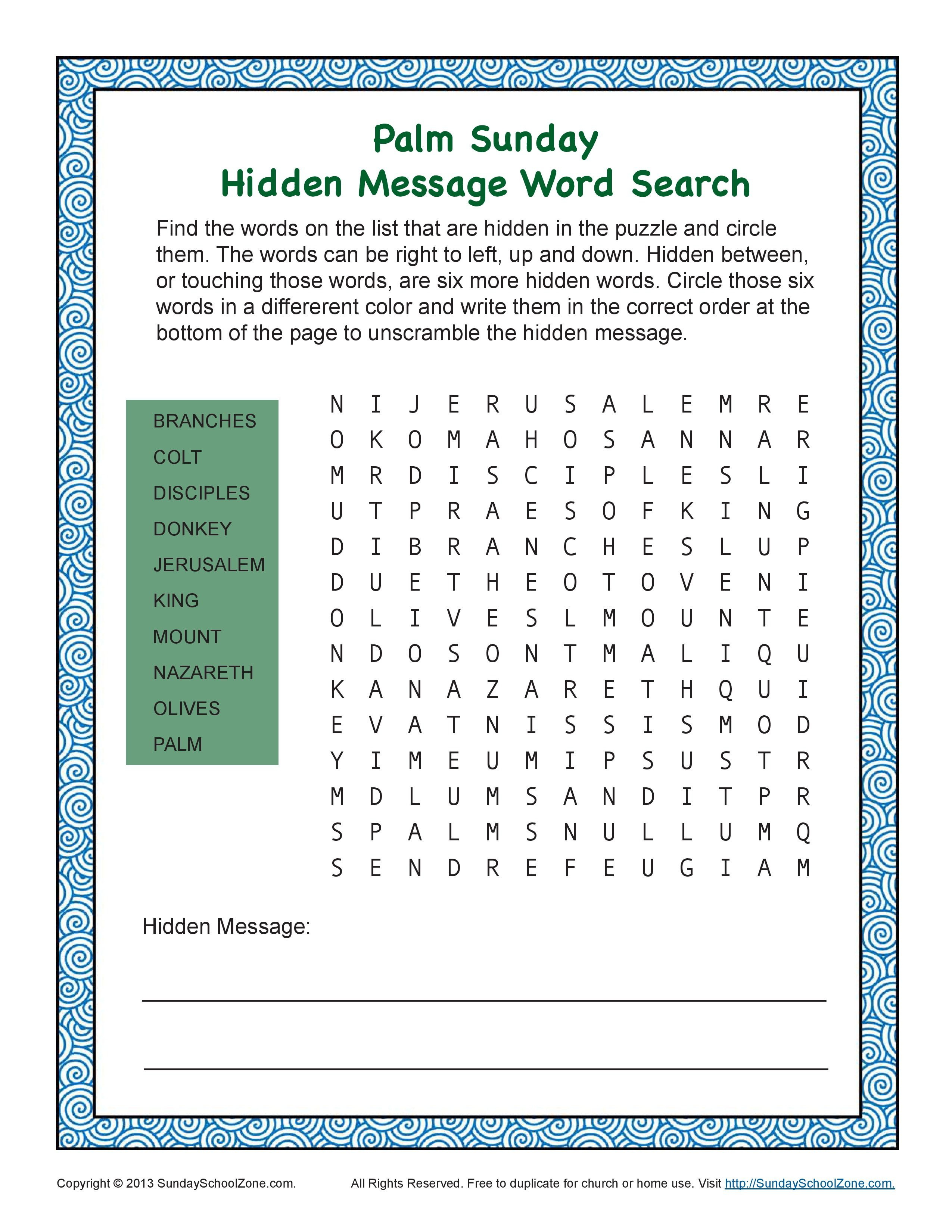 Palm Sunday Word Search Bible Activity On Sunday School Zone - Free Printable Catholic Word Search