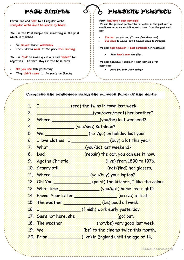 Past Simple Or Present Perfect Worksheet - Free Esl Printable - Free Printable Esl Grammar Worksheets