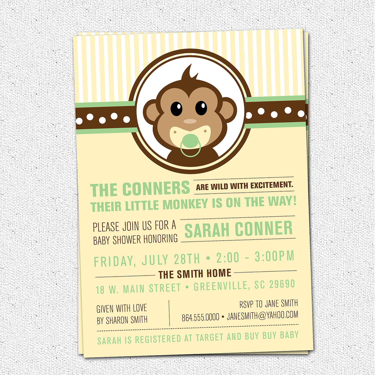 Photo : Monkey Girlbaby Shower Invitations With Image - Free Printable Monkey Girl Baby Shower Invitations
