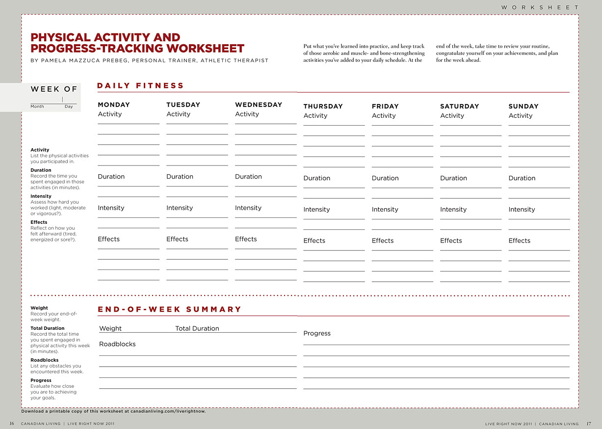 Physical Activity Progress-Tracking Worksheet: A Free Download - Free Printable Fitness Worksheets