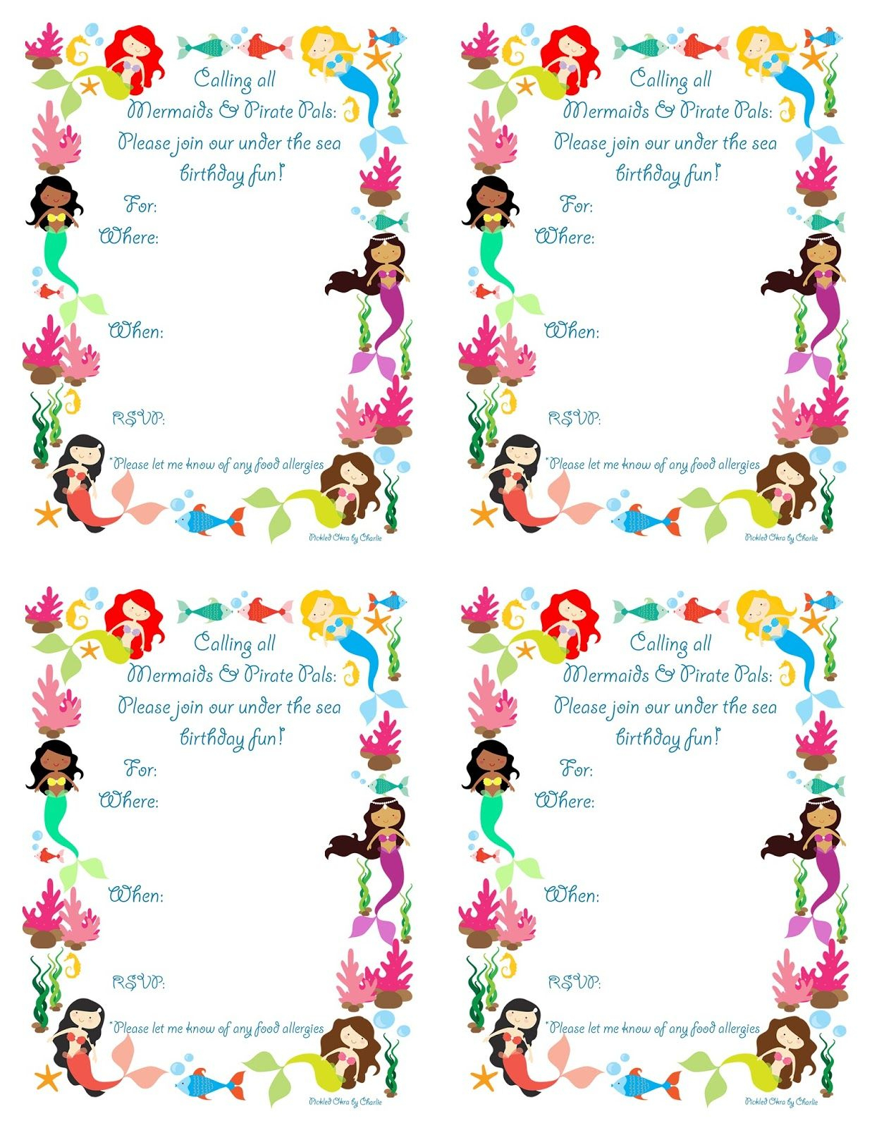 Pickled Okracharlie: Mermaid Bithday Party Invitations, Free - Mermaid Birthday Invitations Free Printable