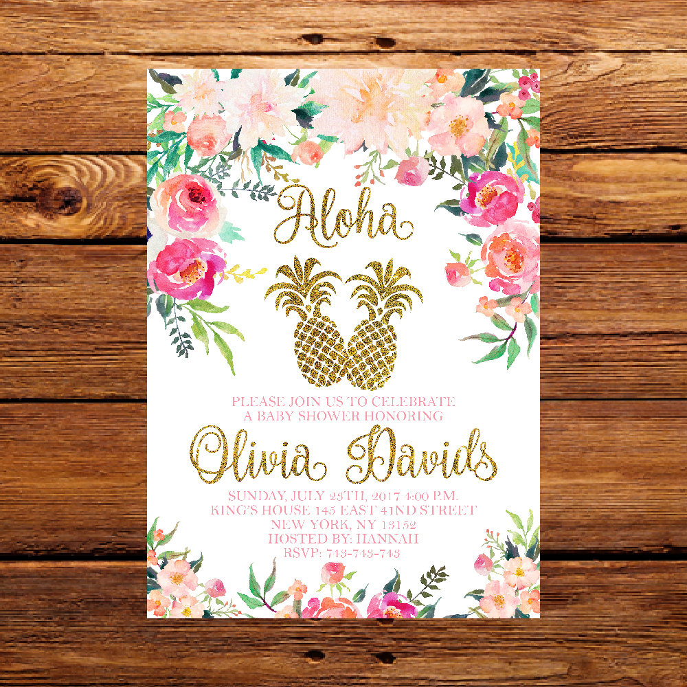 Pineapple Baby Shower Invitation Tropical Aloha Baby Shower | Etsy - Free Printable Luau Baby Shower Invitations