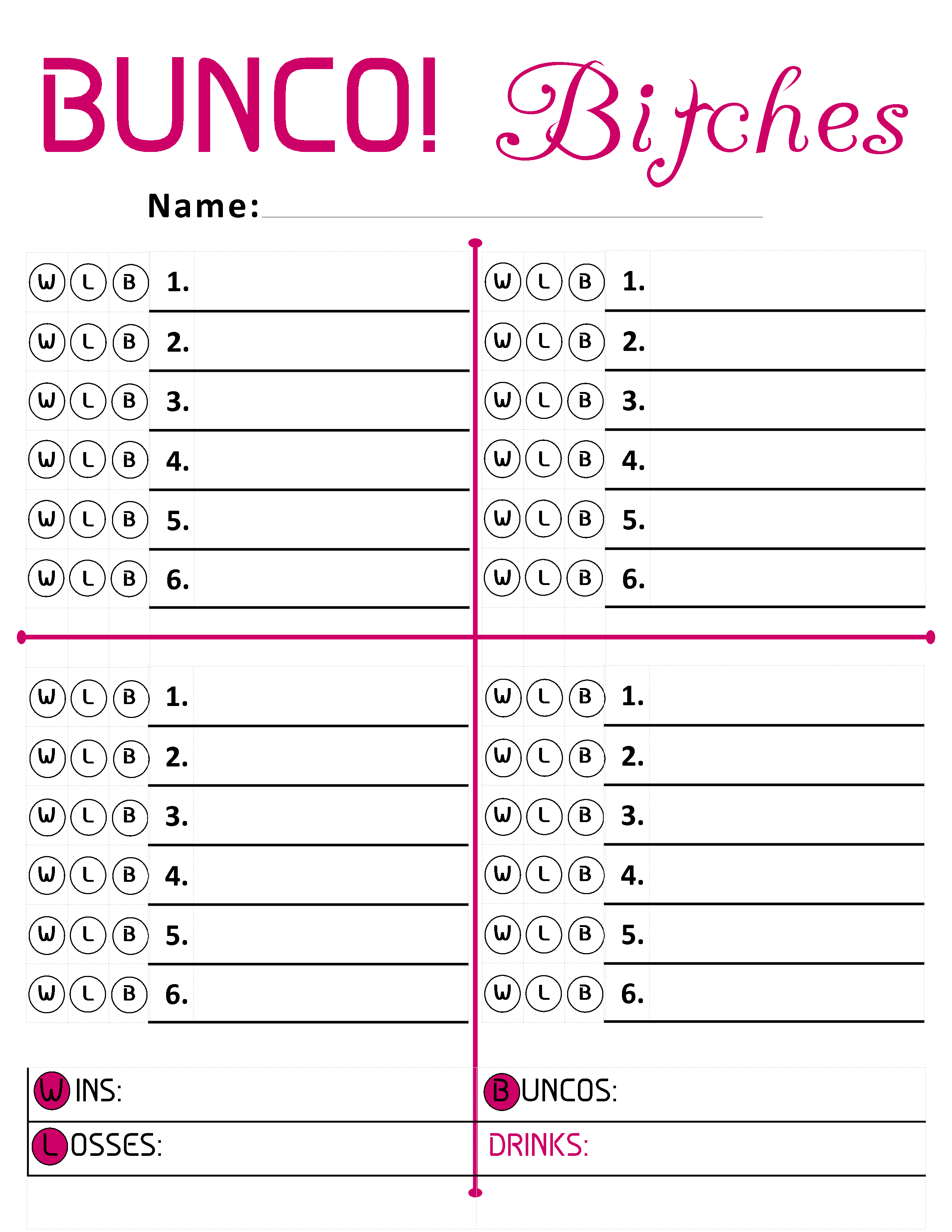 Free Printable Bunco Game Cards