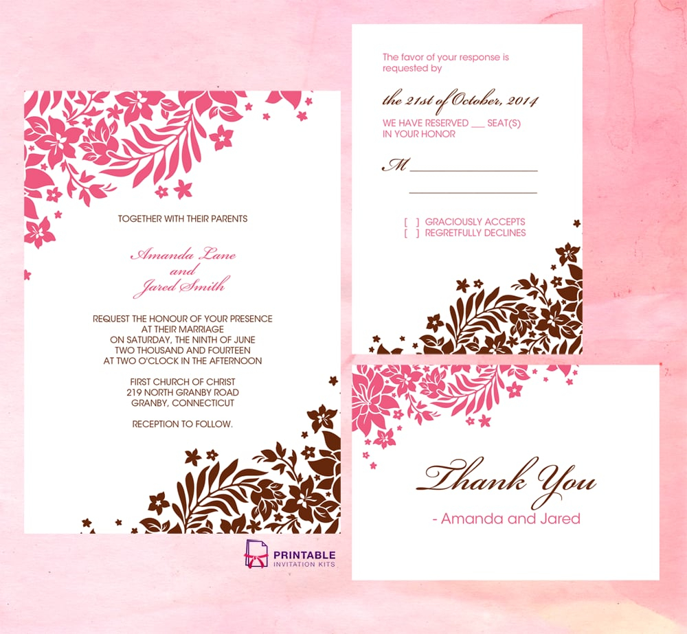 Pink And Brown Foliage Wedding Invitation | Free Printable Wedding - Free Printable Wedding Invitation Kits
