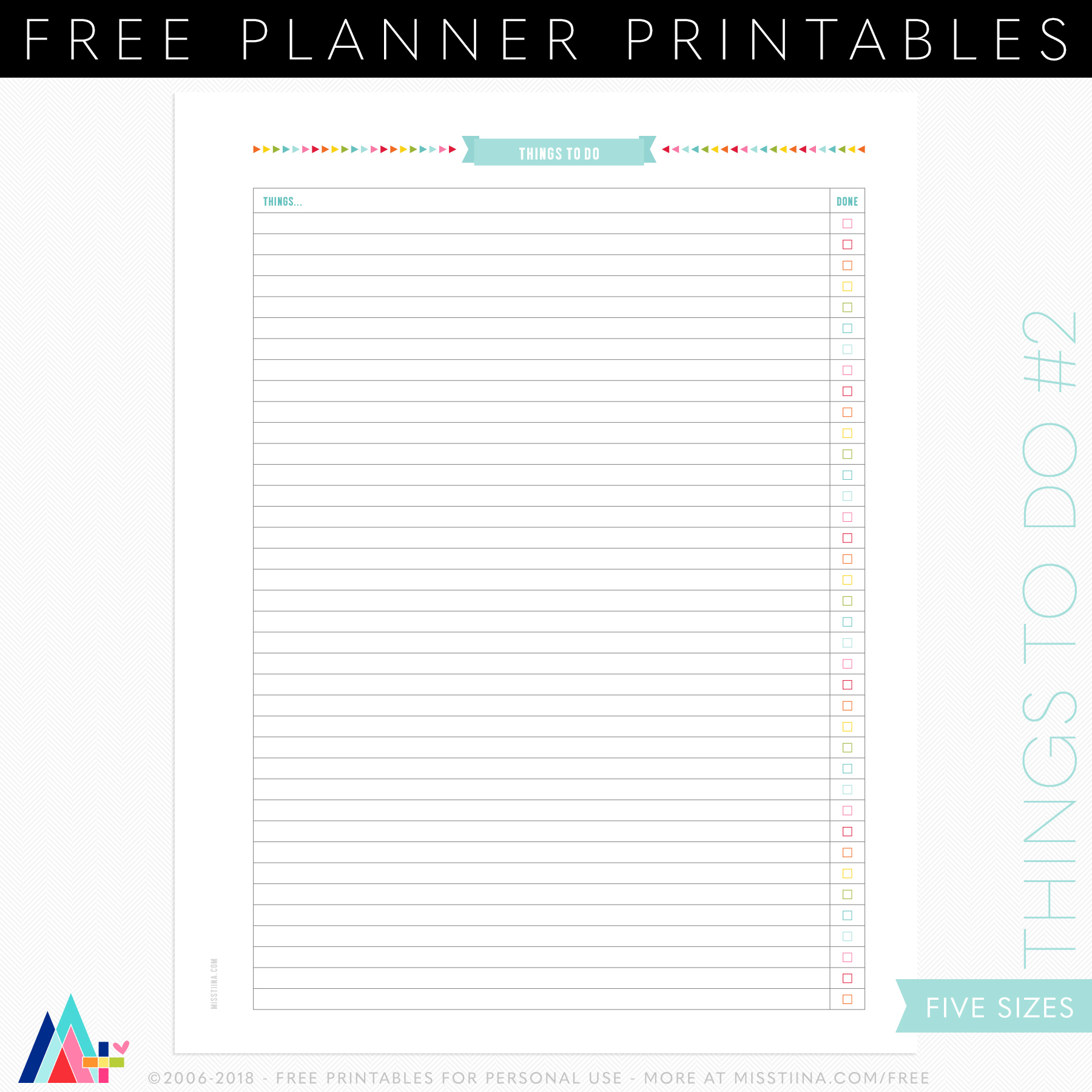 Planner Printables | Misstiina - Free 2018 Planner Printable