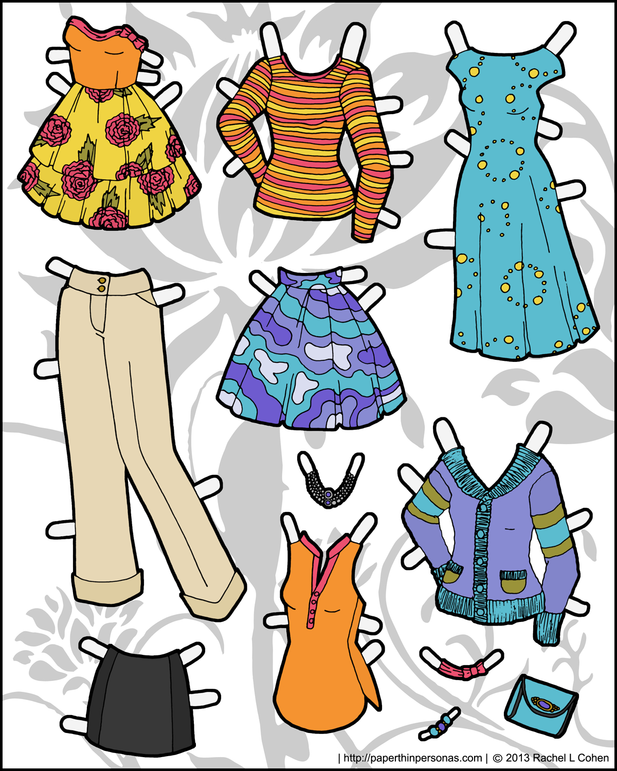 Playing With Pattern On Ms. Mannequin Paper Doll Clothes • Paper - Free Printable Paper Dolls From Around The World