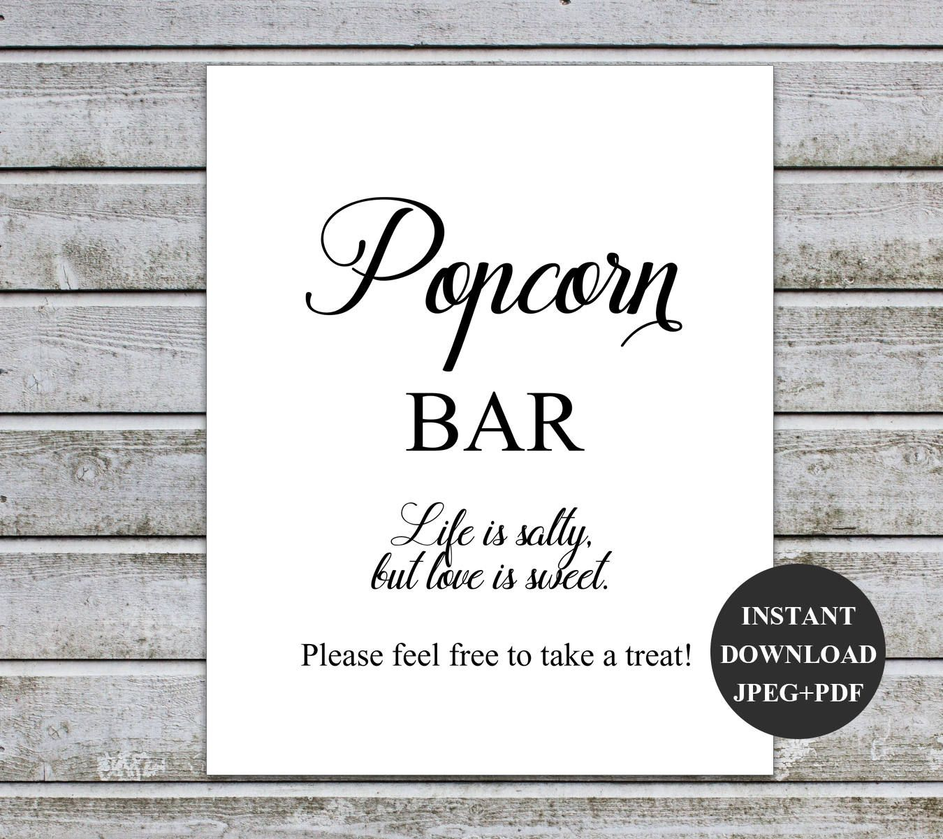 Popcorn Bar Sign Printable Life Is Salty But Love Is Sweet Wedding - Popcorn Bar Sign Printable Free