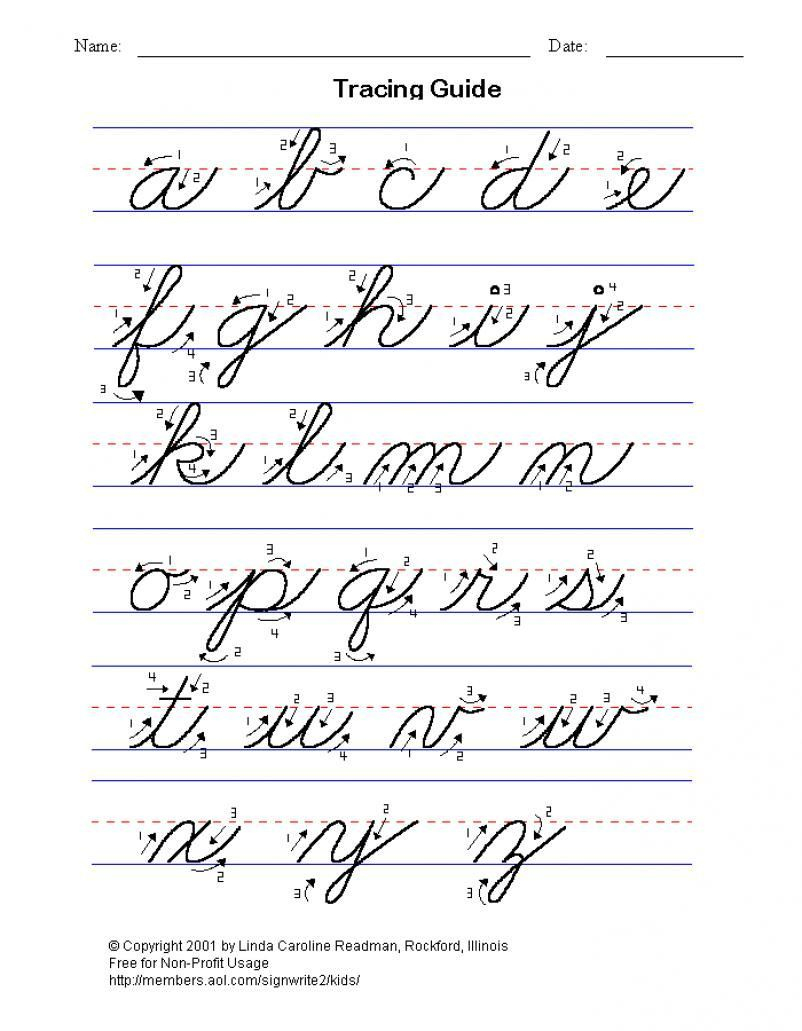 Practice Cursive Writing, Full Alphabet Lower And Upper Case - Free - Free Printable Cursive Alphabet