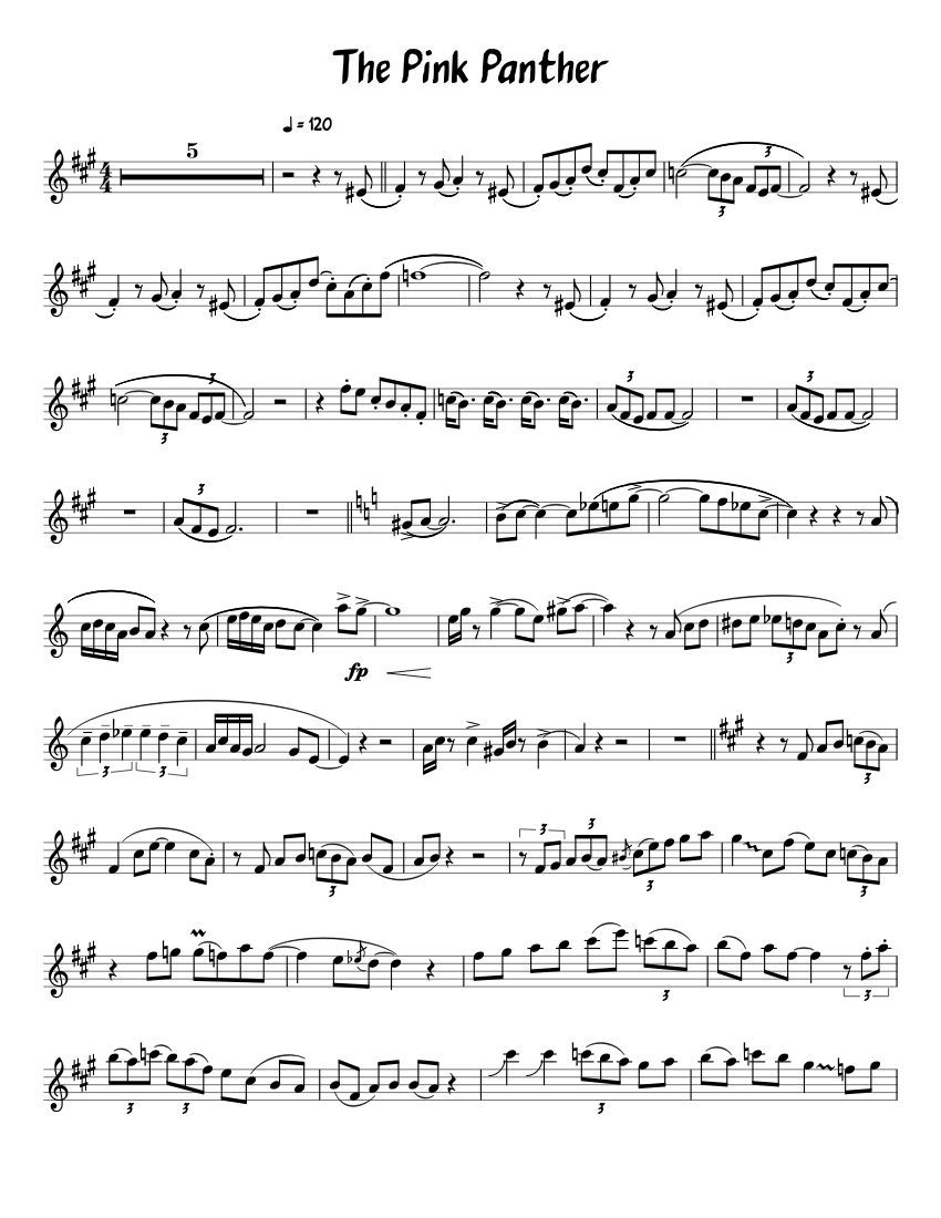 Print And Download In Pdf Or Midi The Pink Panther. Free Sheet Music - Free Printable Trumpet Sheet Music Pink Panther