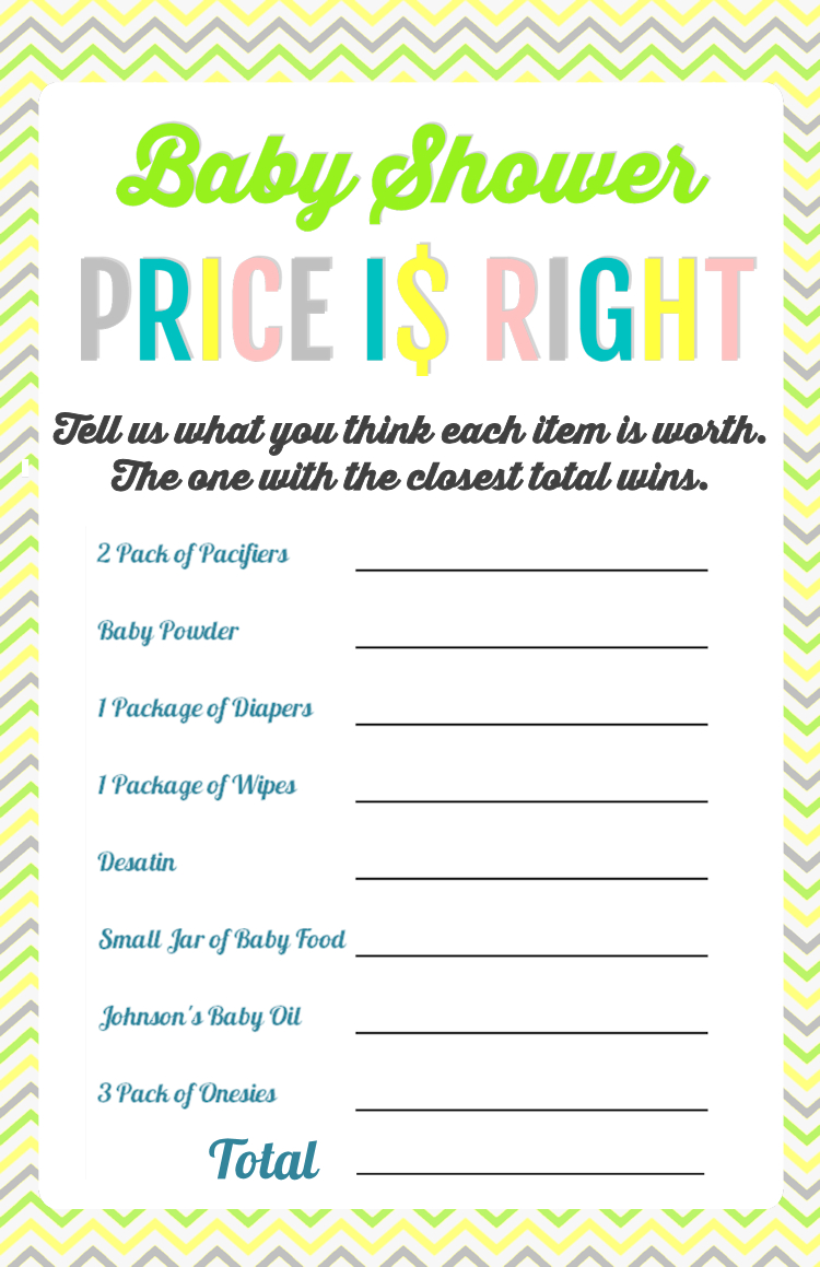 Printable Baby Shower Games - Price Is Right And Bingo | Baby Shower - Free Printable Online Baby Shower Games