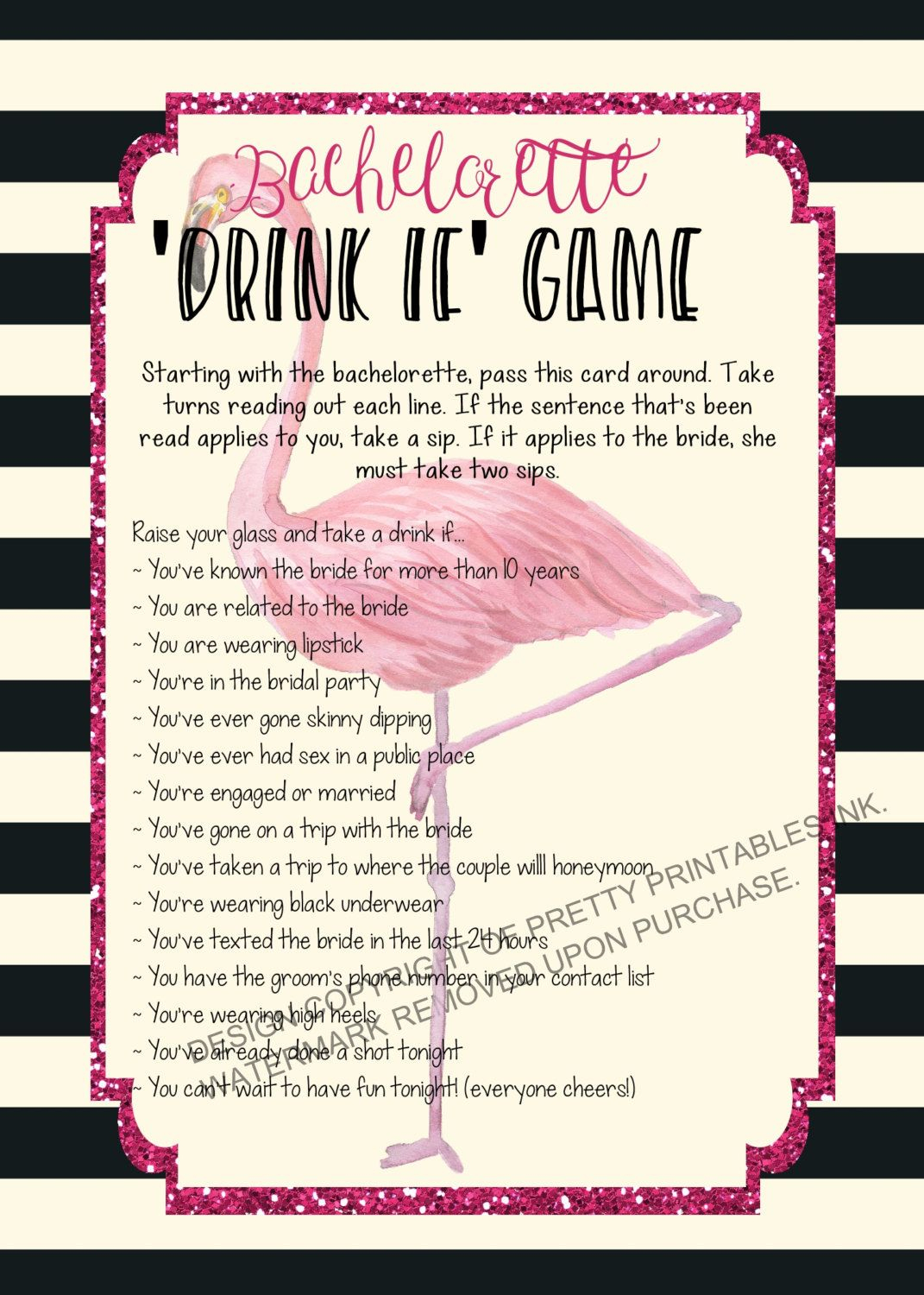 Printable Bachelorette Game/ Bachelorette Drinking Game - Free Printable Bachelorette Party Games
