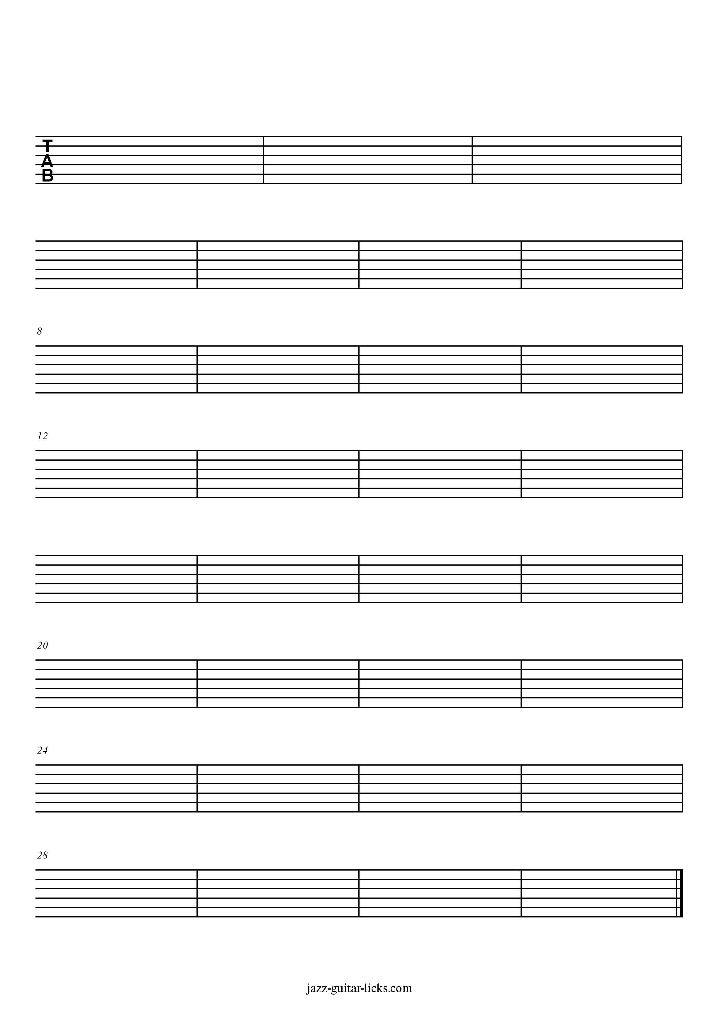 Printable Blank Guitar Tabs - Free Sheet Music | Jazz-Guitar-Licks - Free Printable Blank Sheet Music