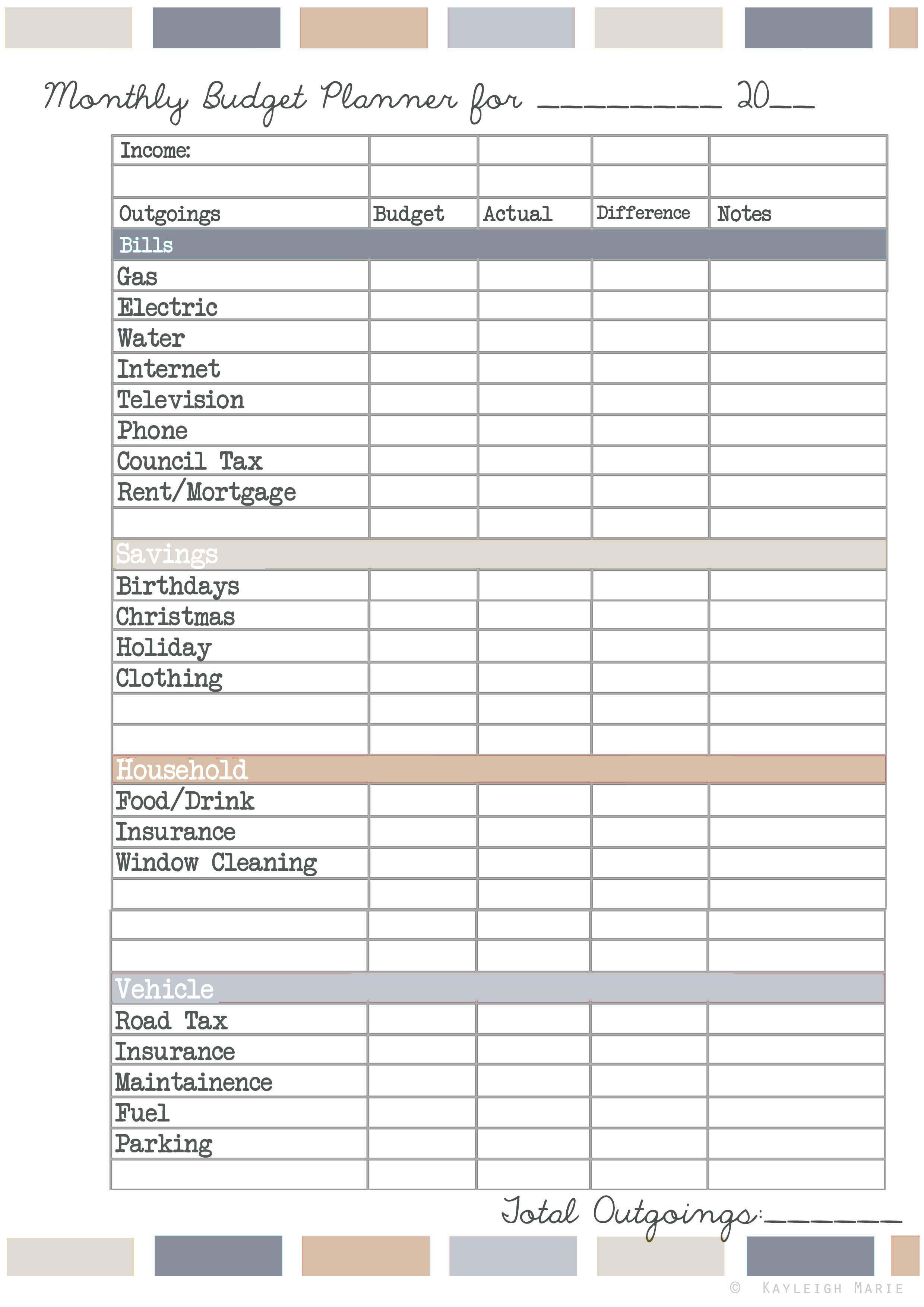 Printable Budget Planner Uk | Printable Planner Template - Free Printable Financial Planner 2017