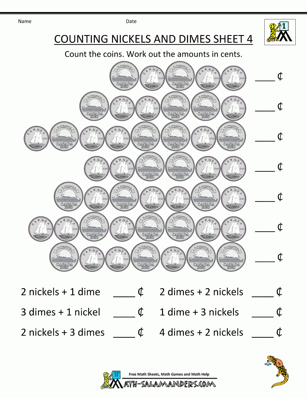 Printable Canadian Money Worksheets Counting Nickels And Dimes 4 - Free Printable Money Worksheets Australia