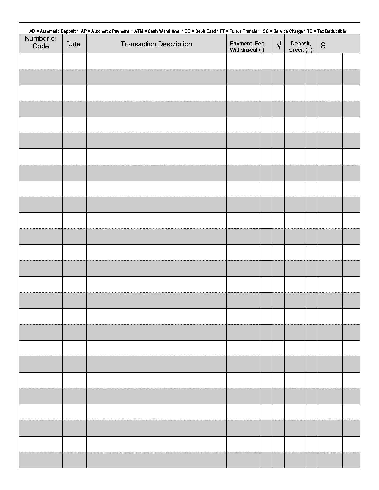 Free Printable Check Register With Running Balance