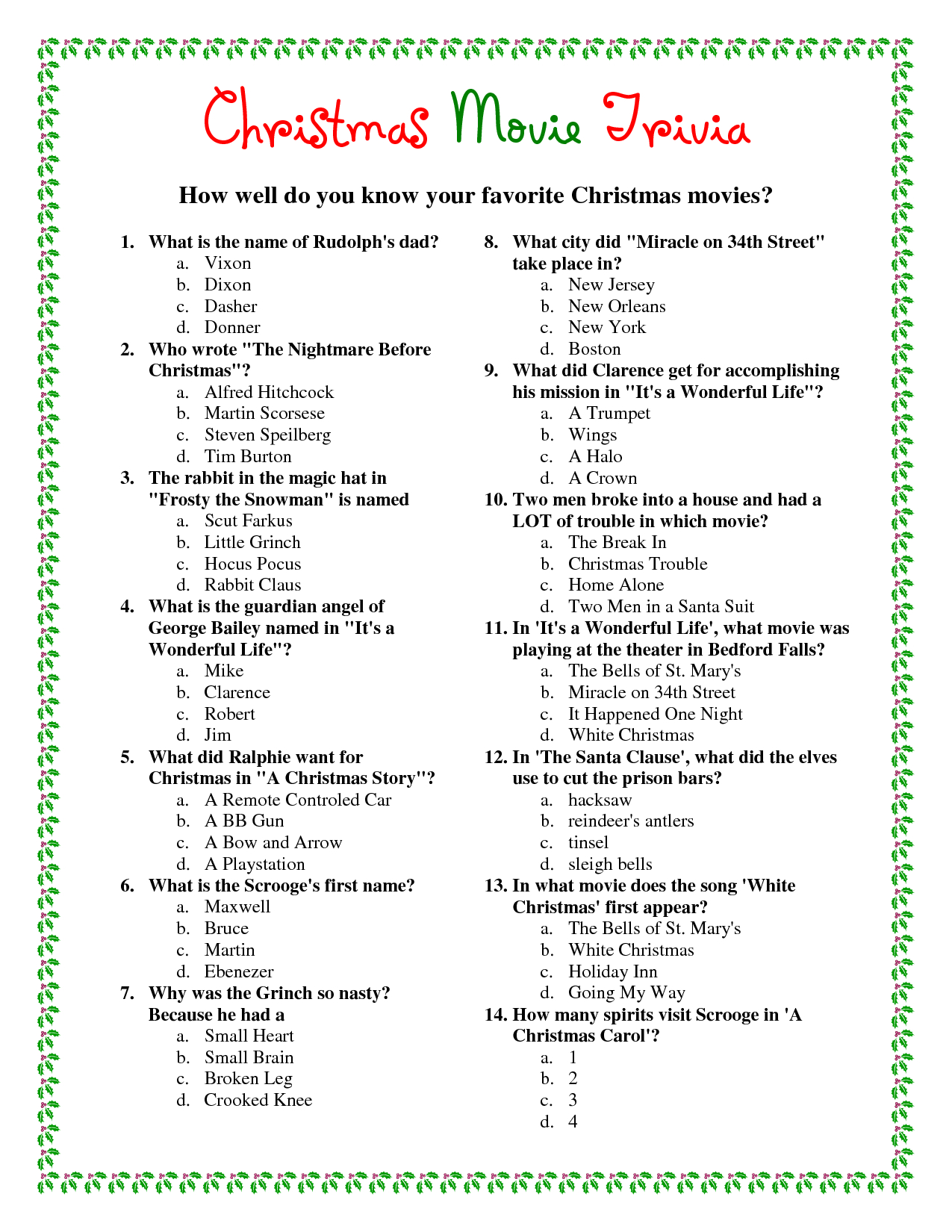 Printable Christmas Movie Trivia.pdf Download Legal Documents - Free Printable Christmas Trivia Quiz