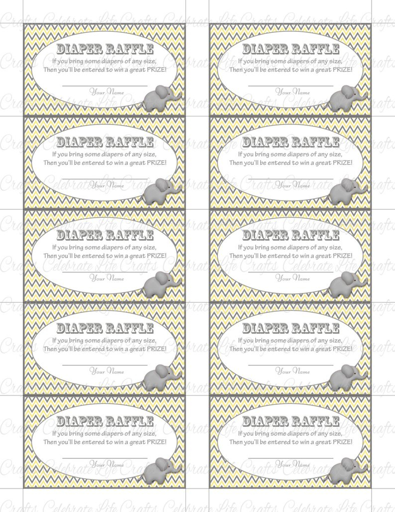 Printable Diaper Raffle Tickets Baby Shower Instant Download | Etsy - Free Printable Diaper Raffle Tickets Elephant