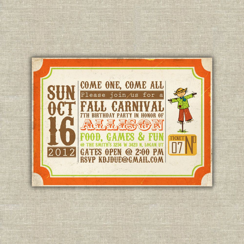 Printable Digital File Harvest Party Invitations, Scarecrow, Pumpkin - Free Printable Fall Festival Invitations