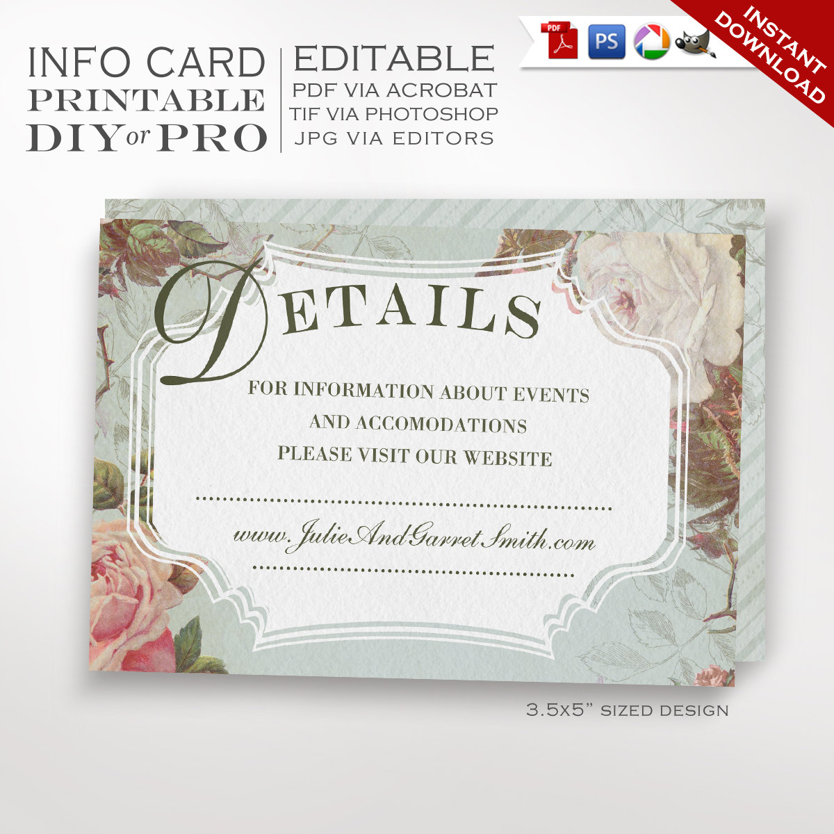 Printable Diy French Country Wedding Website Card Template - Free Printable Enclosure Cards