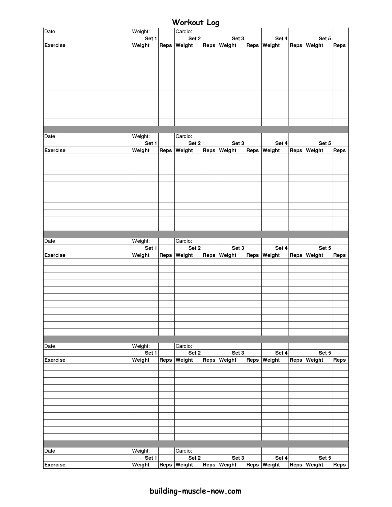 Printable Exercise Log | Free Printable Workout Logs | Fitness - Free Printable Workout Log Sheets