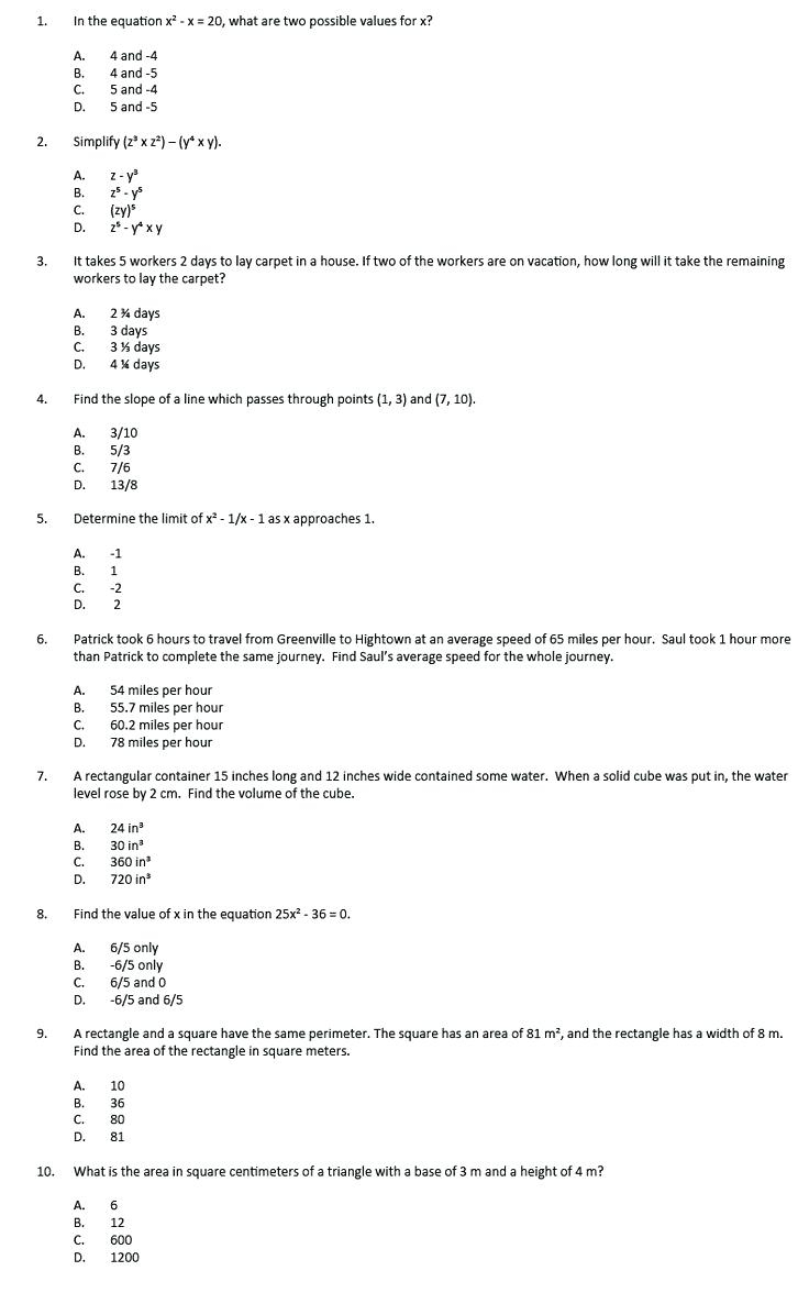Printable Ged Math Practice Test With Answers Pdf | Download Them Or - Free Printable Ged Practice Test