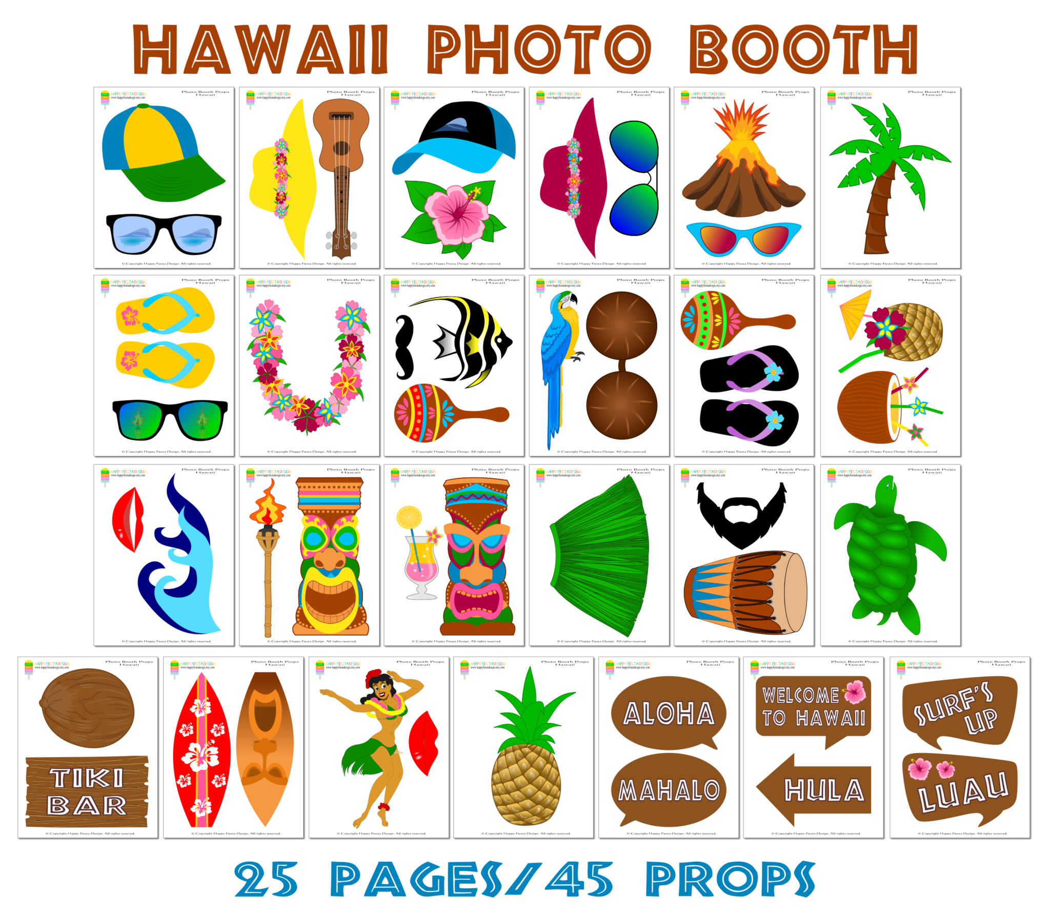 Printable Hawaii Photo Booth Props/ Luau Party Photo Props - Hawaiian Photo Booth Props Printable Free