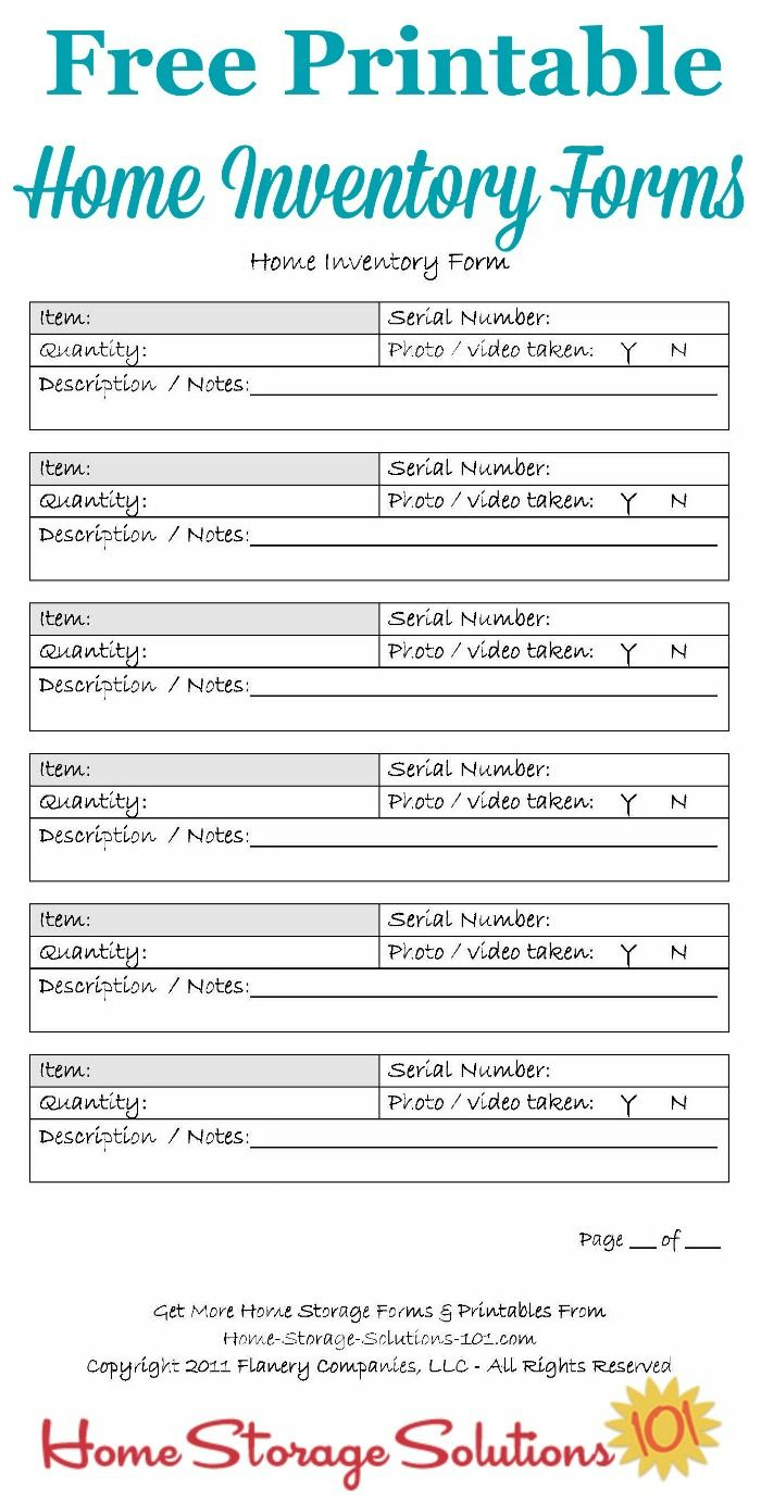 Printable Home Inventory Forms: Use These To Create Your Inventory - Free Printable Forms For Organizing