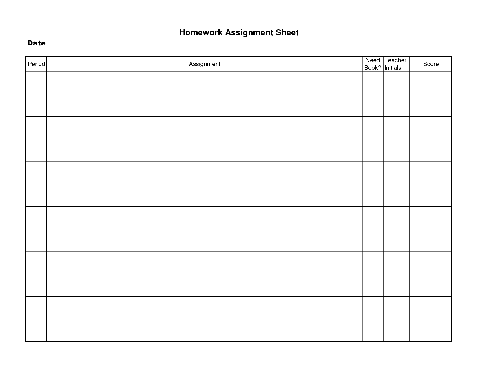 Printable Homework Assignment Sheet Template | Decrease Depression - Free Printable Homework Assignment Sheets