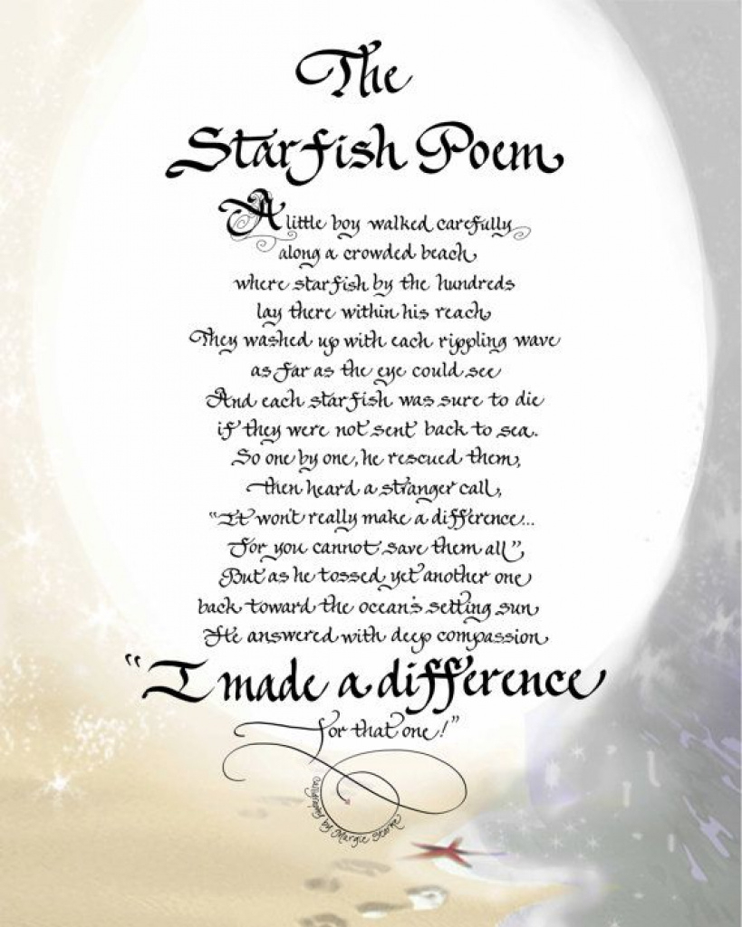 Printable Inspirational Poems Throughout Starfish Story Printable - Starfish Story Printable Free