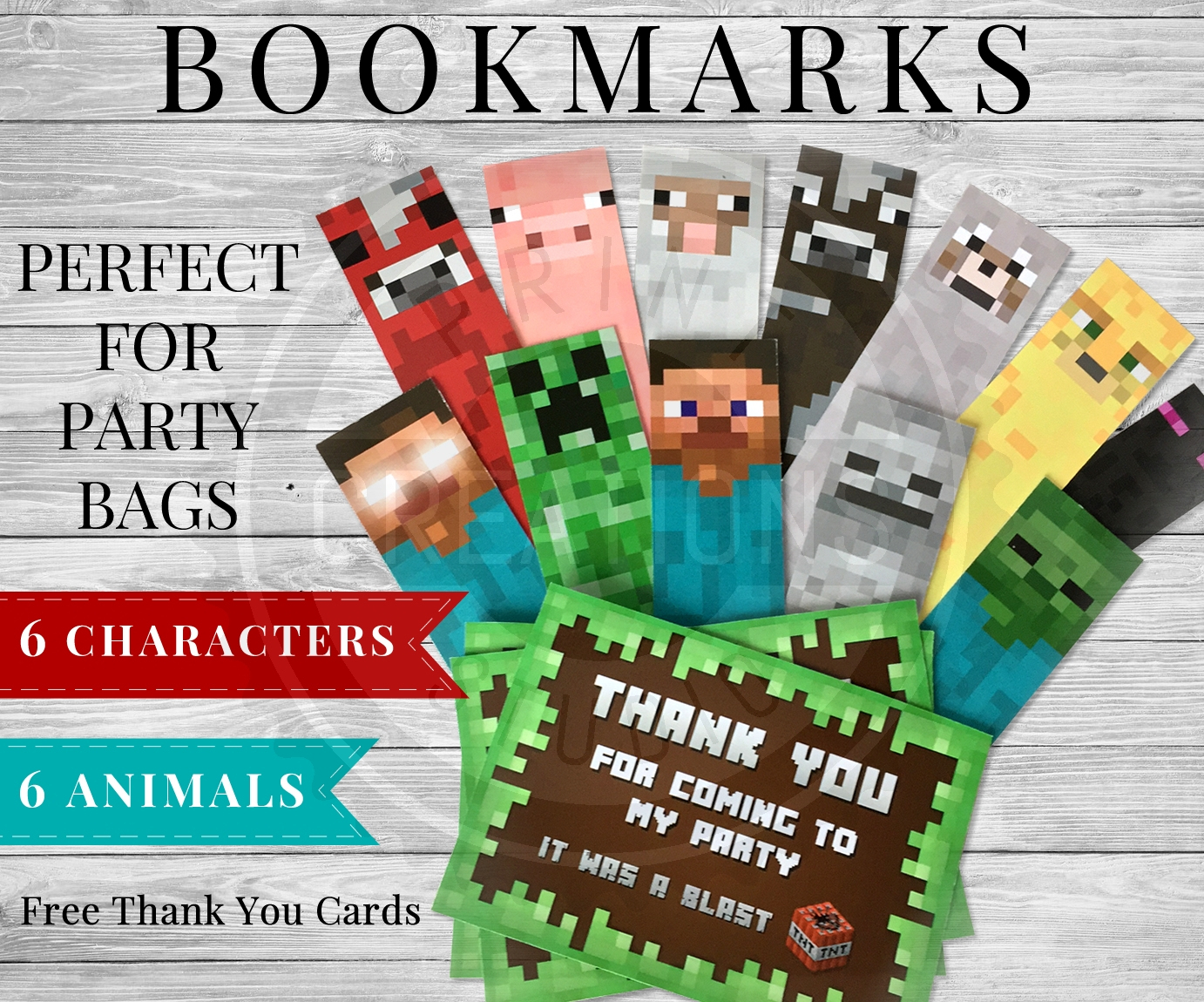 Printable Minecraft Bookmarks - Minecraft Party Supplies - Free Printable Minecraft Thank You Notes