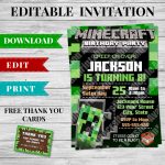 Printable Minecraft Creeper Invitation   Minecraft Birthday Party   Free Printable Minecraft Thank You Notes