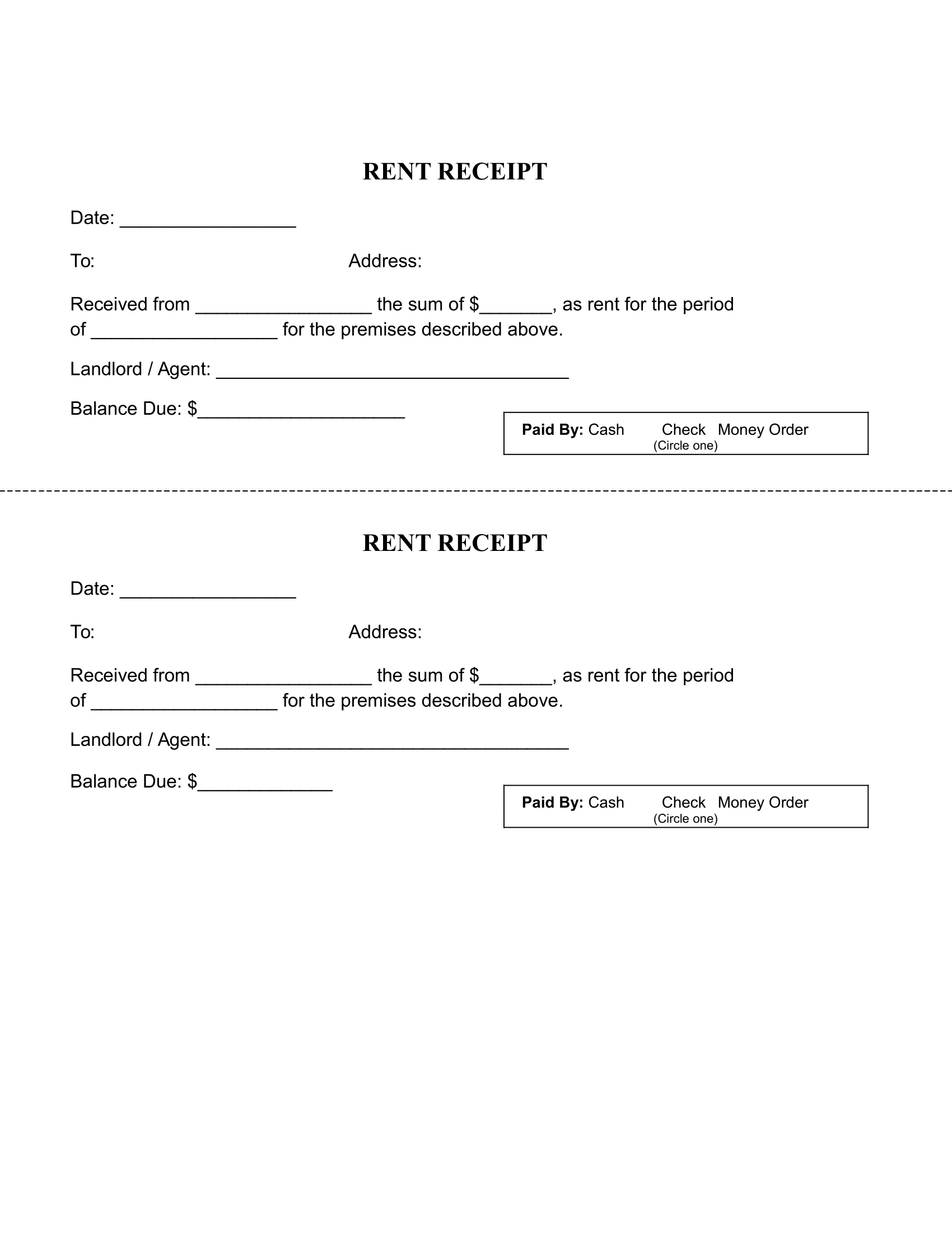 Printable Rent Receipt Template - Free Download - Free Printable Rent Receipt