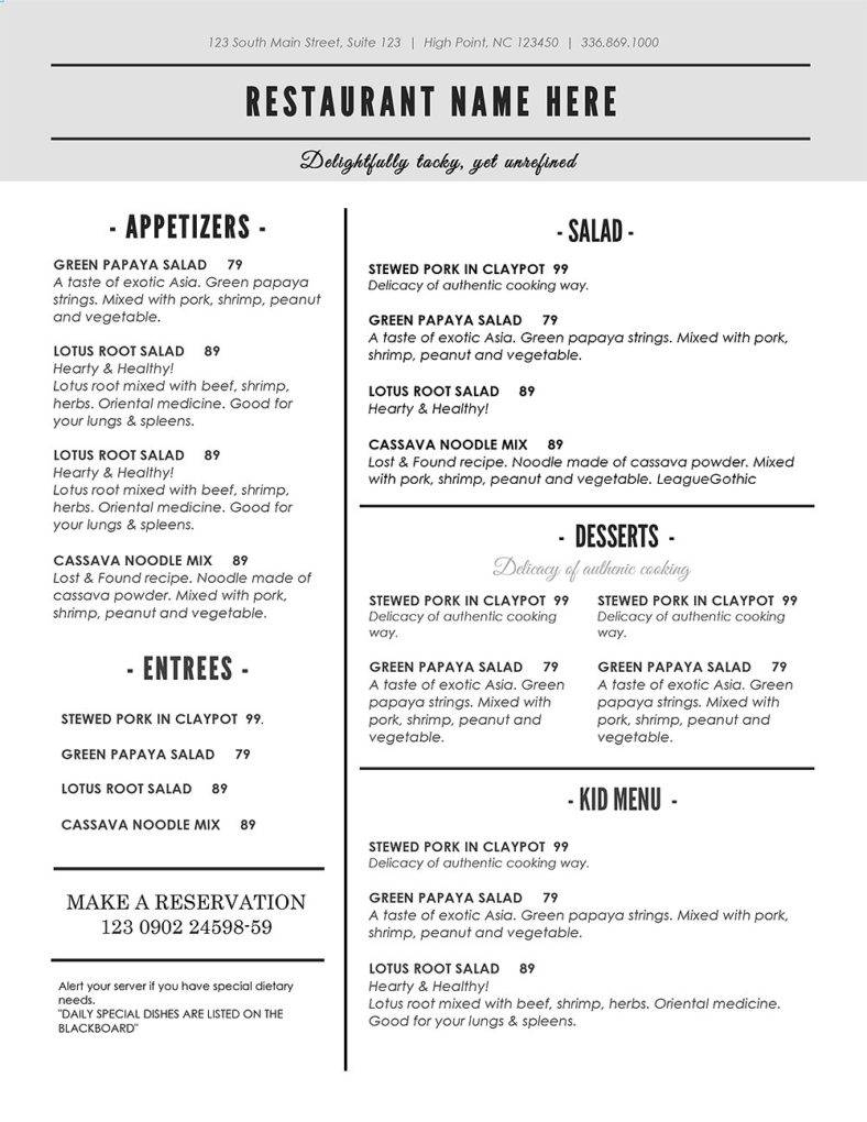 Printable Restaurant Menu Template | Hgvi.tk - Free Printable Restaurant Menu Templates