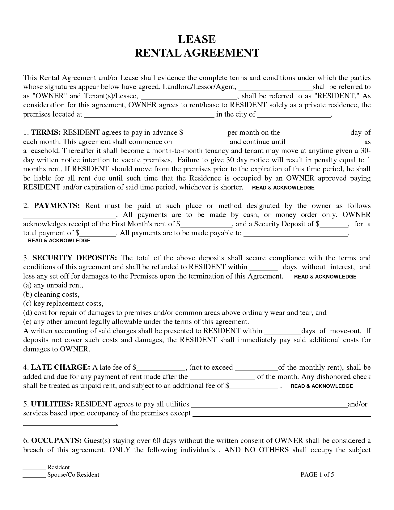 Printable Sample Residential Lease Form | Laywers Template Forms - Apartment Lease Agreement Free Printable