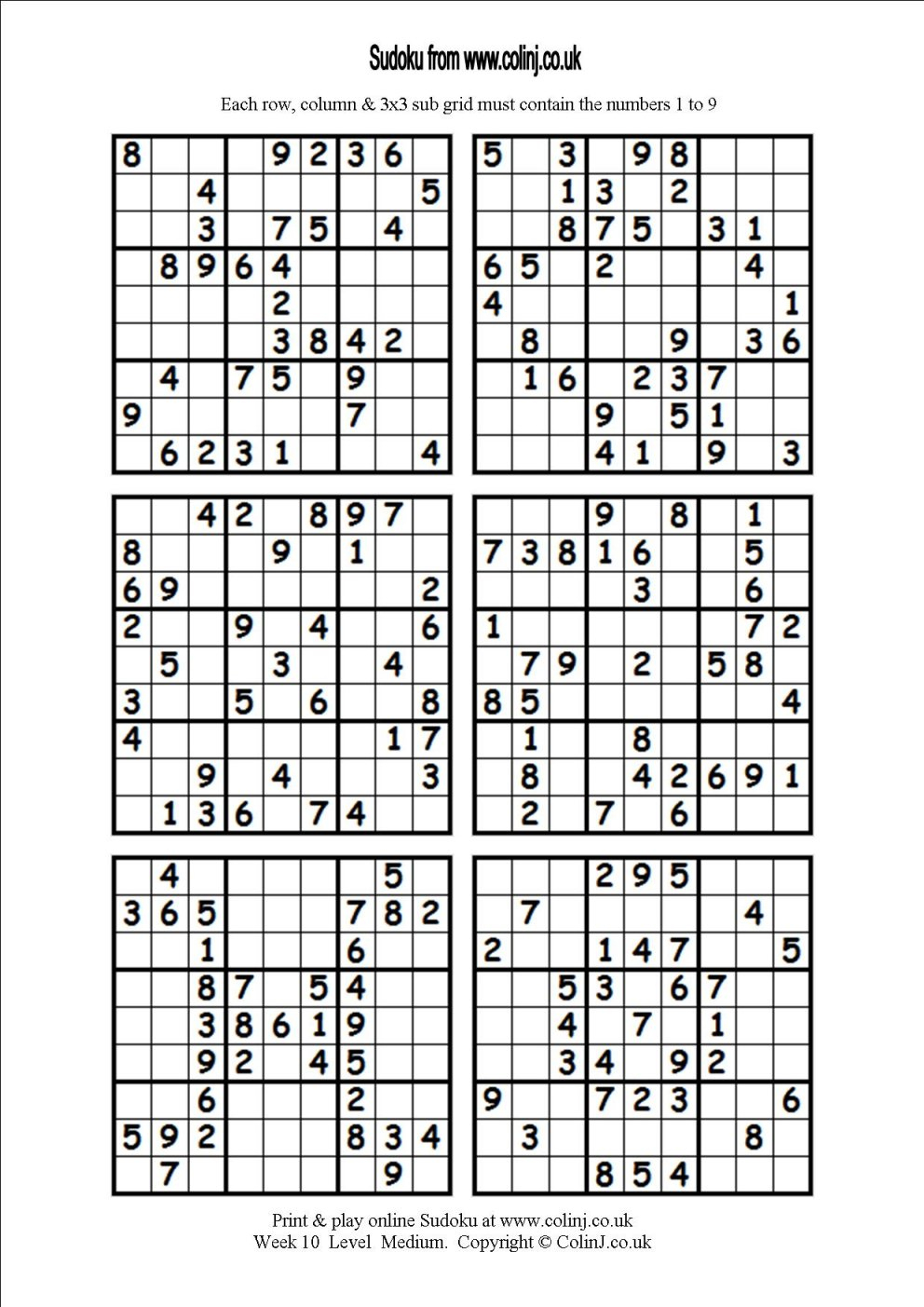 free printable sudoku puzzles with answers