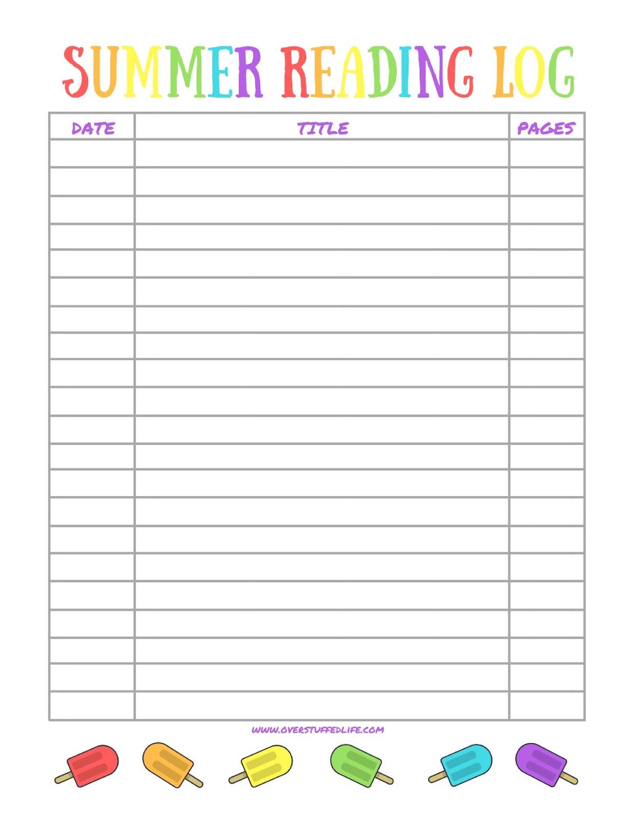 Printable Summer Reading Log For Kids - Overstuffed - Free Printable Reading Logs For Children