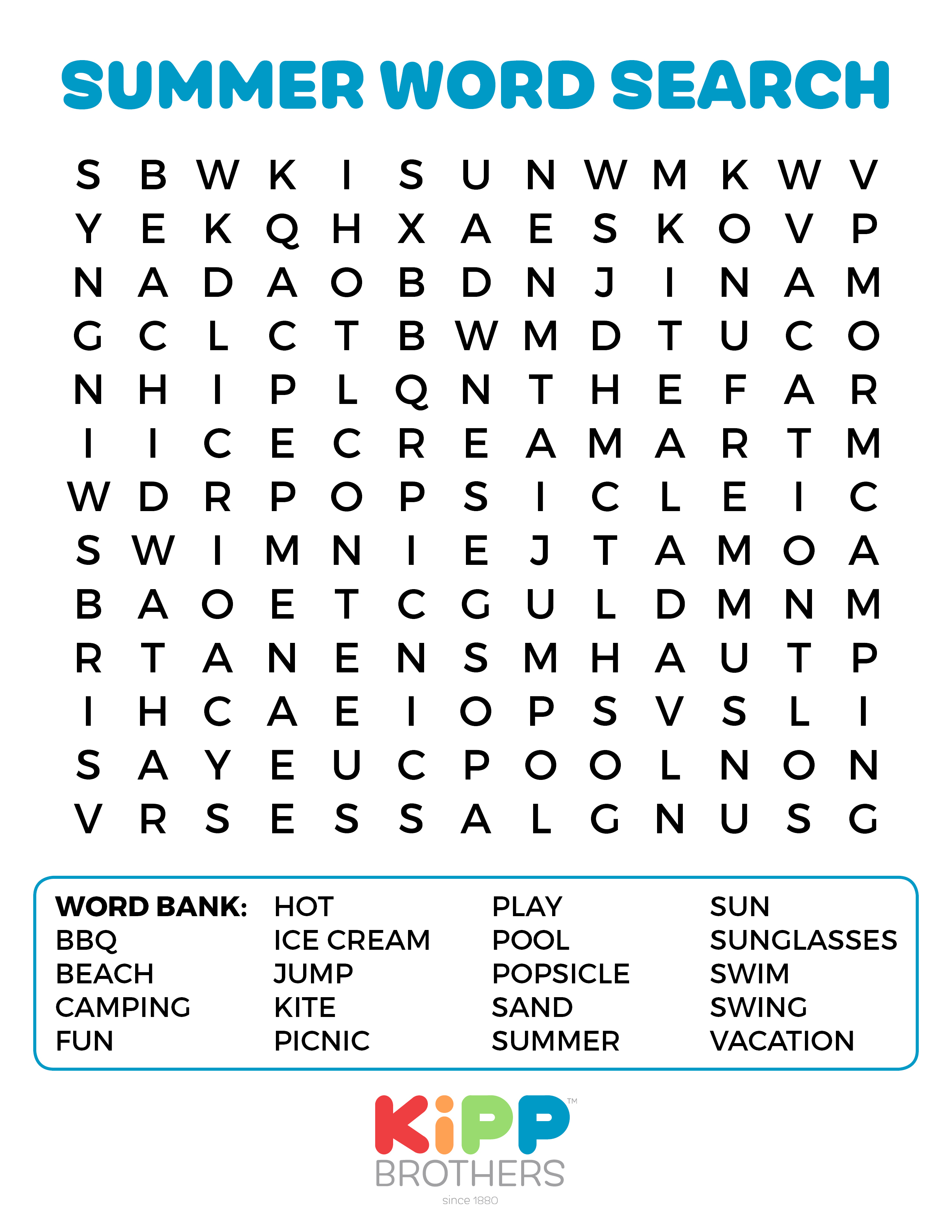 Printable Summer Word Search For Kids! Kipp Brothers Free Printable