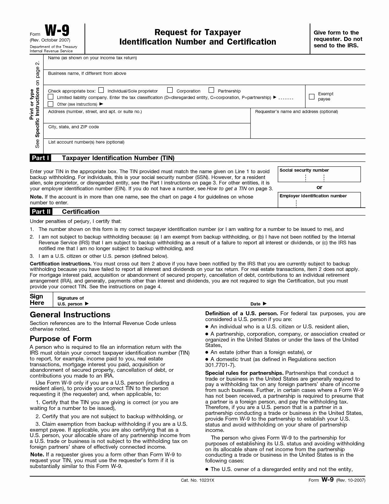 Printable W 9 Tax Form 2017 – Blank W9 2018 Free W9Form To Print (+ - Free Printable W9