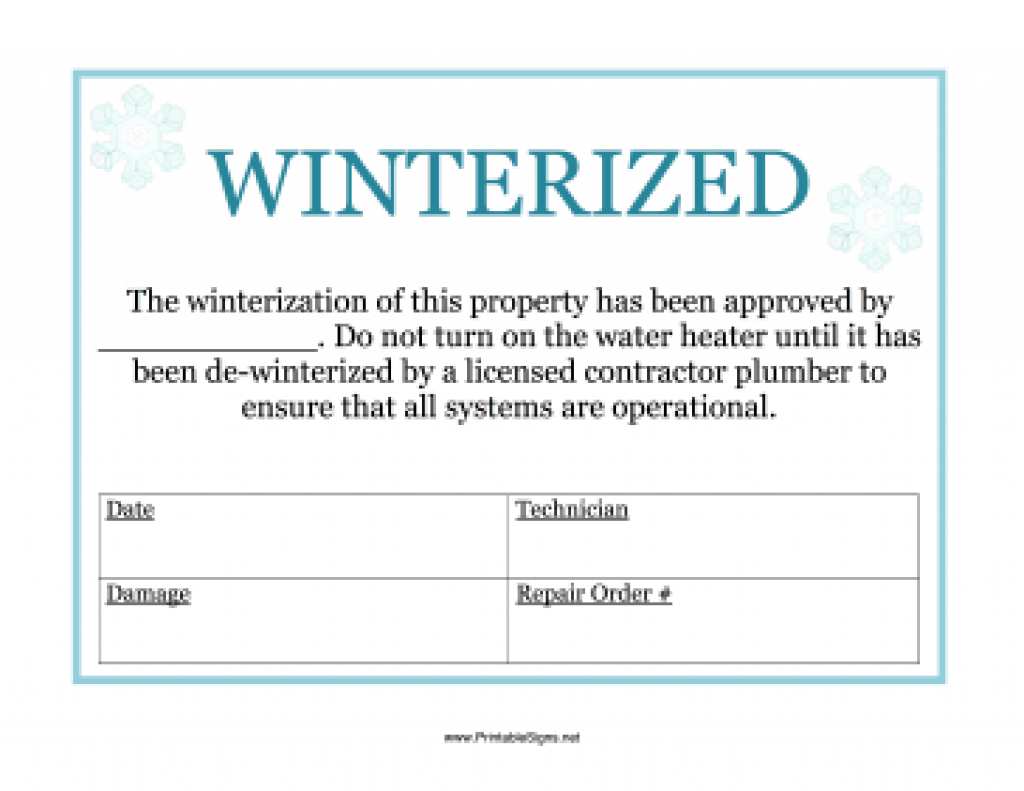 Printable Winterized Sign Sign Throughout Free Printable - Free Printable Winterization Stickers
