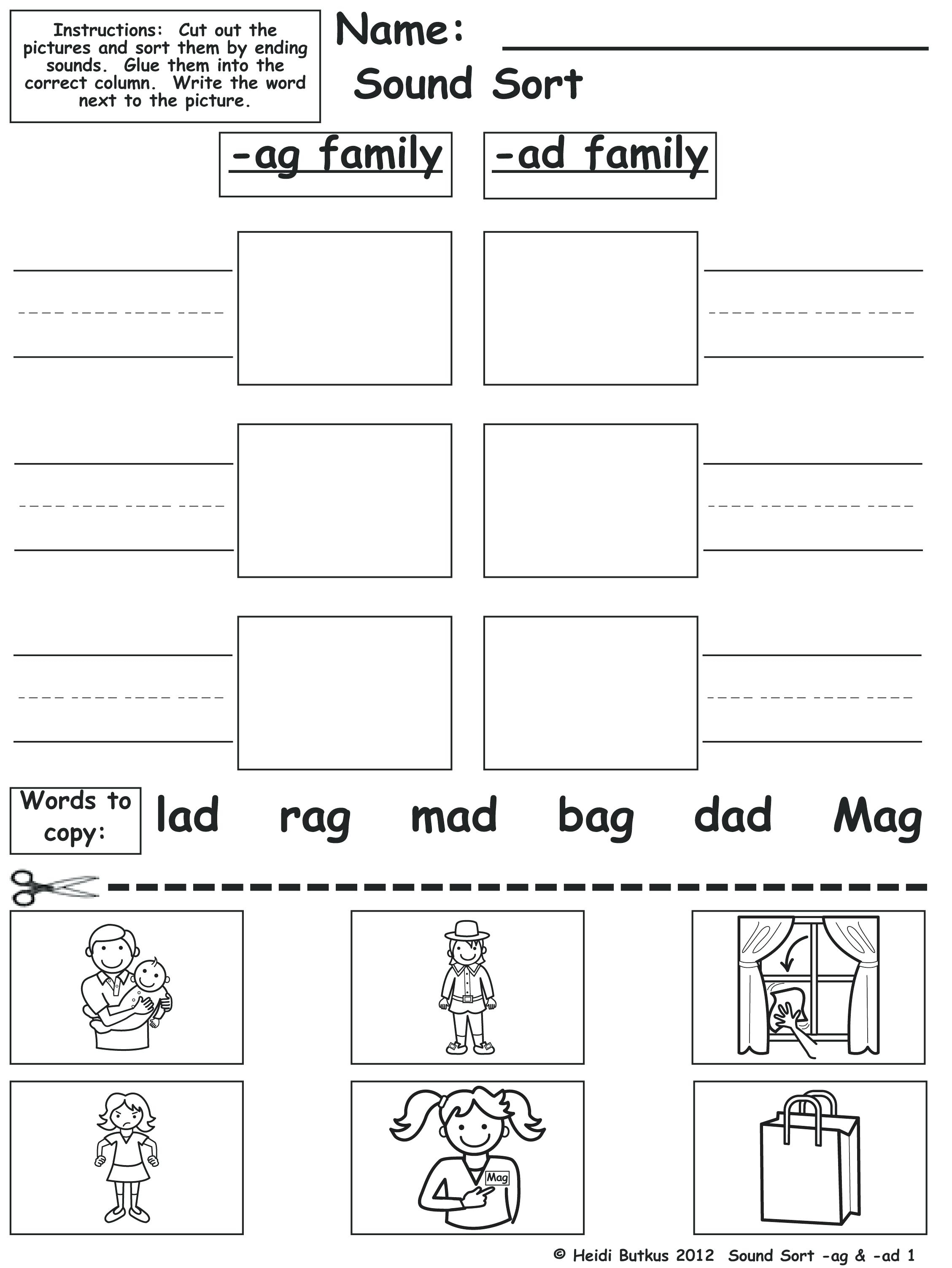 Printable Word Family Lists Word And Picture Sort Free Printable - Free Printable Word Family Worksheets For Kindergarten