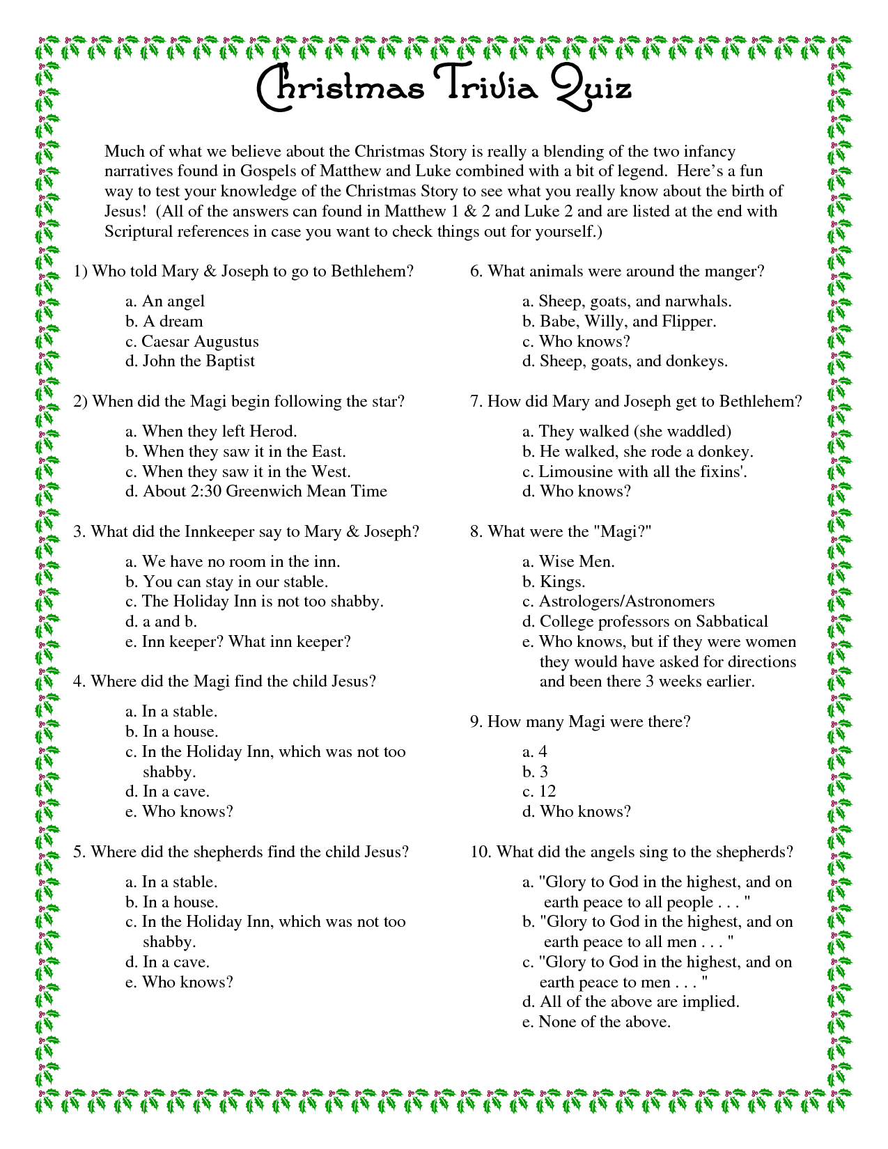 Printable+Christmas+Trivia+Questions+And+Answers | Christmas - Free Printable Trivia Questions For Seniors
