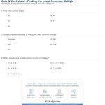 Quiz & Worksheet   Finding The Least Common Multiple | Study   Least Common Multiple Worksheet Free Printable