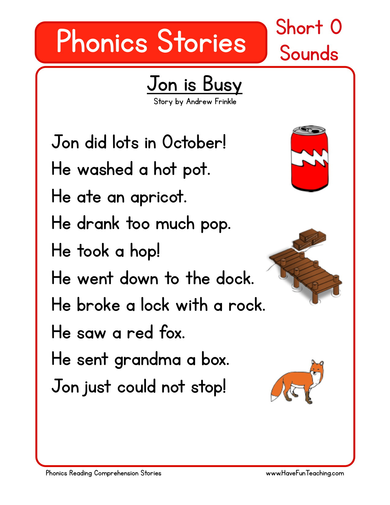 Reading Comprehension Worksheet - Jon Is Busy - Free Phonics Readers Printable